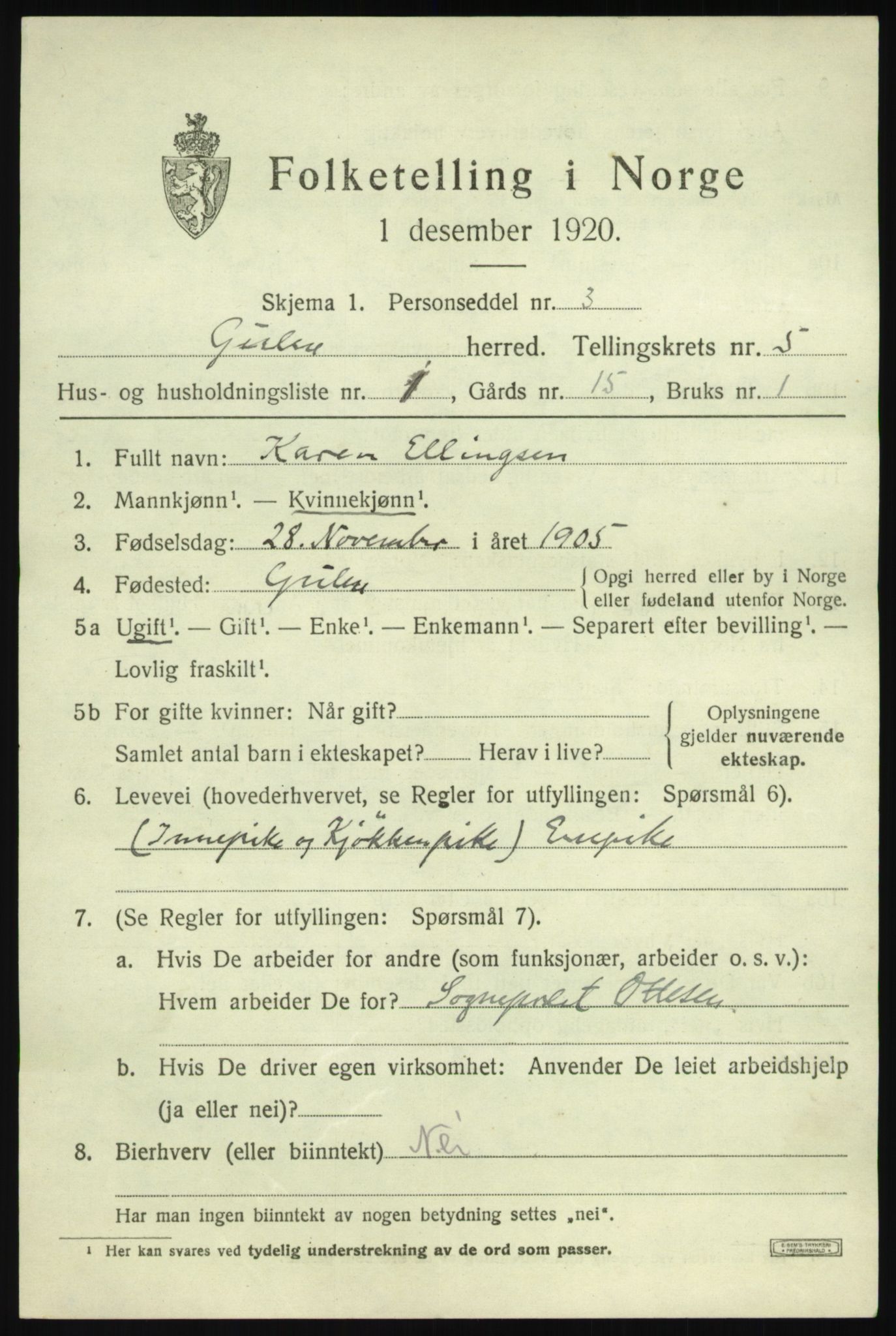 SAB, 1920 census for Gulen, 1920, p. 2099