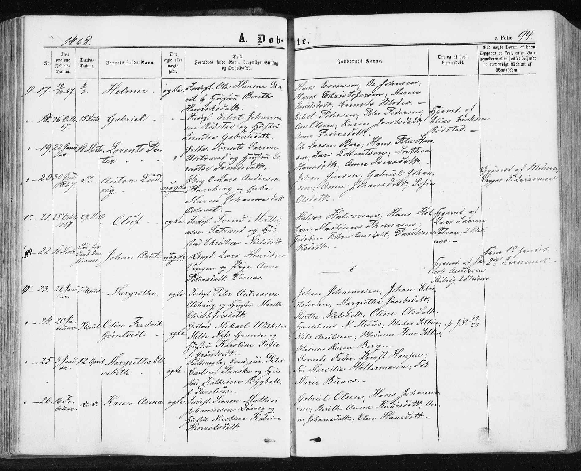 Ministerialprotokoller, klokkerbøker og fødselsregistre - Sør-Trøndelag, SAT/A-1456/659/L0737: Parish register (official) no. 659A07, 1857-1875, p. 94