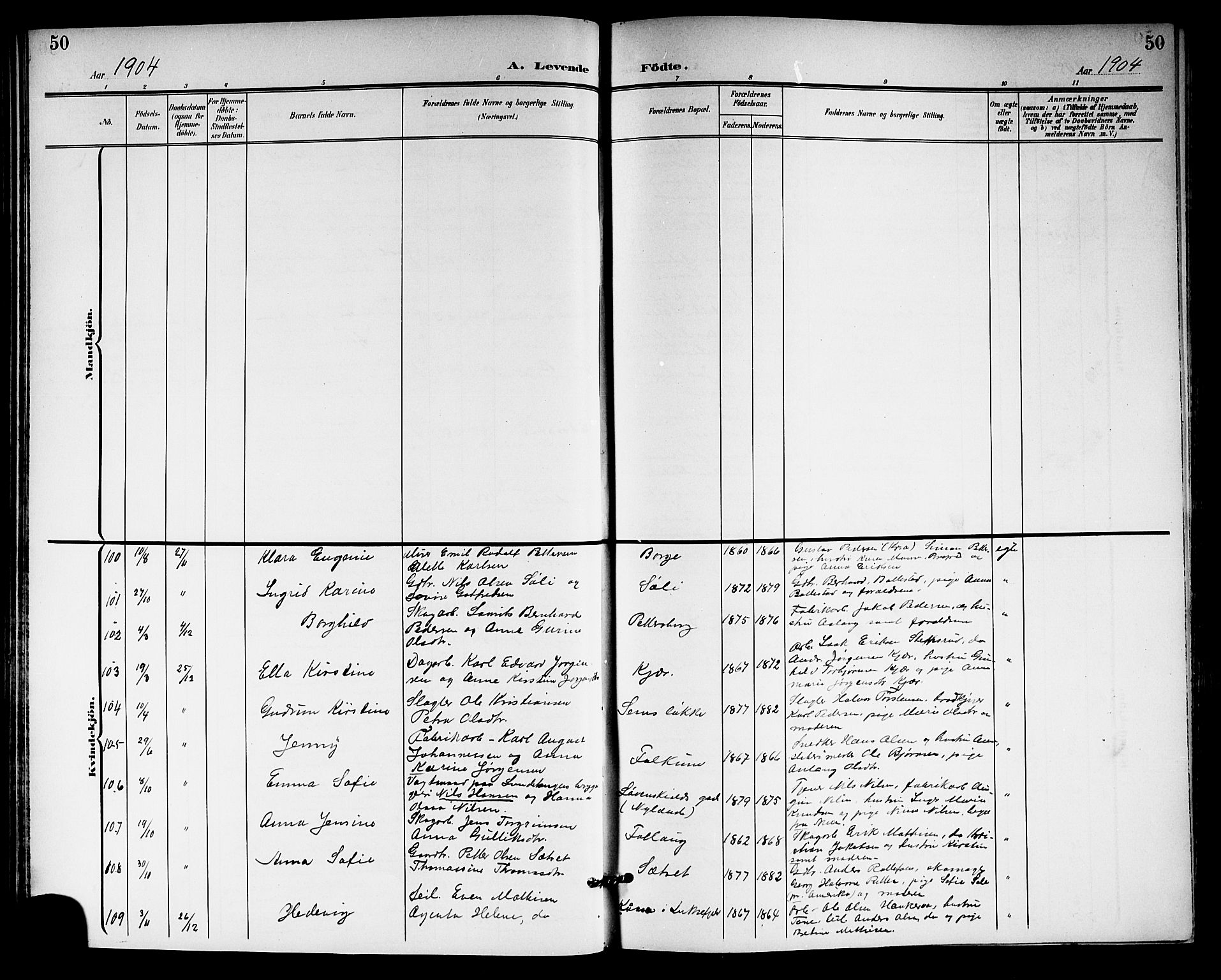 Gjerpen kirkebøker, SAKO/A-265/G/Ga/L0003: Parish register (copy) no. I 3, 1901-1919, p. 50