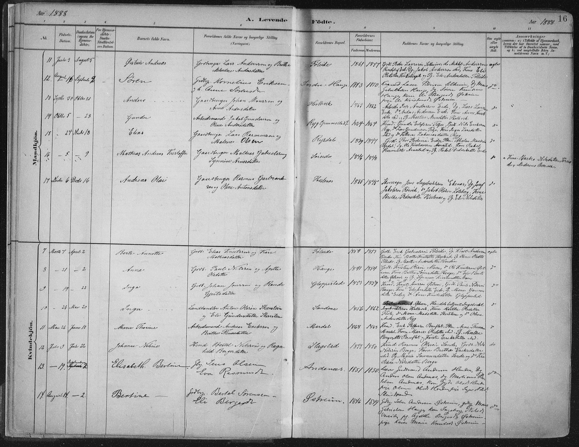 Gloppen sokneprestembete, AV/SAB-A-80101/H/Haa/Haab/L0001: Parish register (official) no. B  1, 1885-1905, p. 16