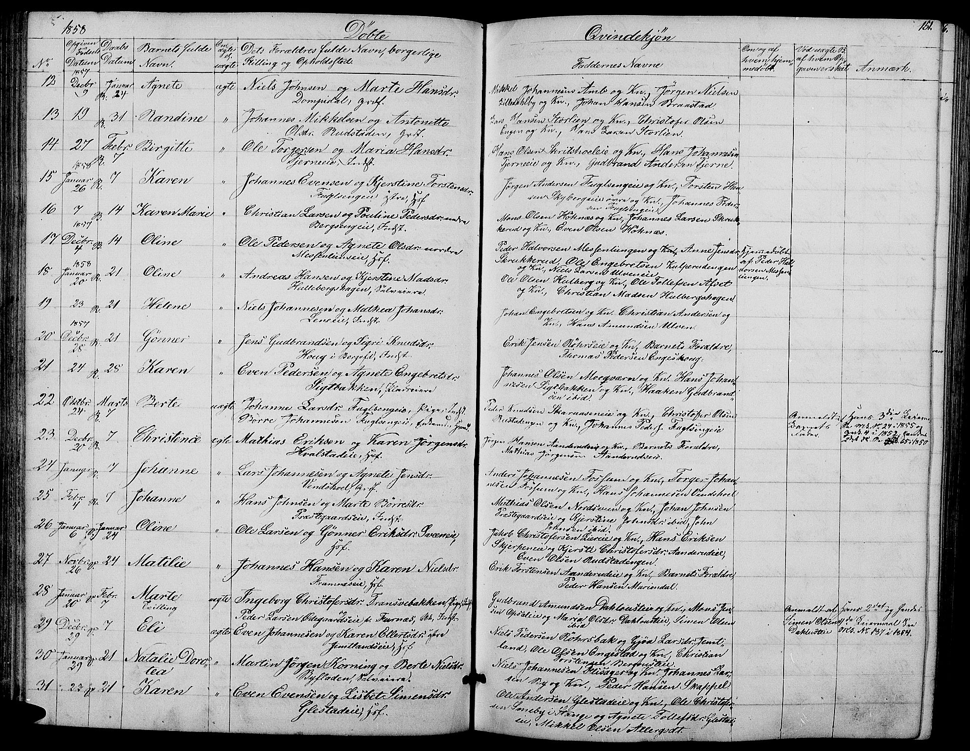 Ringsaker prestekontor, AV/SAH-PREST-014/L/La/L0006: Parish register (copy) no. 6, 1851-1860, p. 151