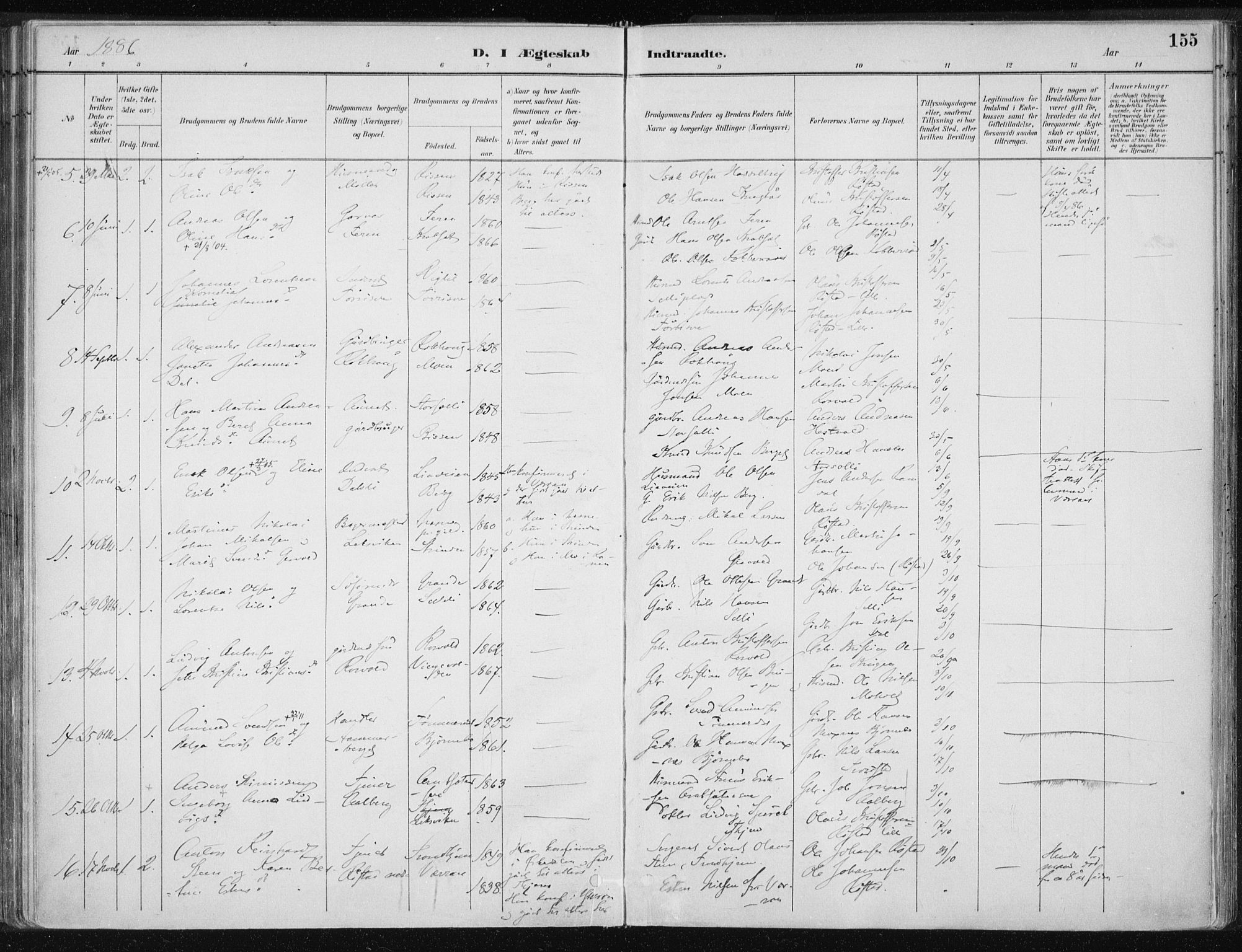 Ministerialprotokoller, klokkerbøker og fødselsregistre - Nord-Trøndelag, AV/SAT-A-1458/701/L0010: Parish register (official) no. 701A10, 1883-1899, p. 155