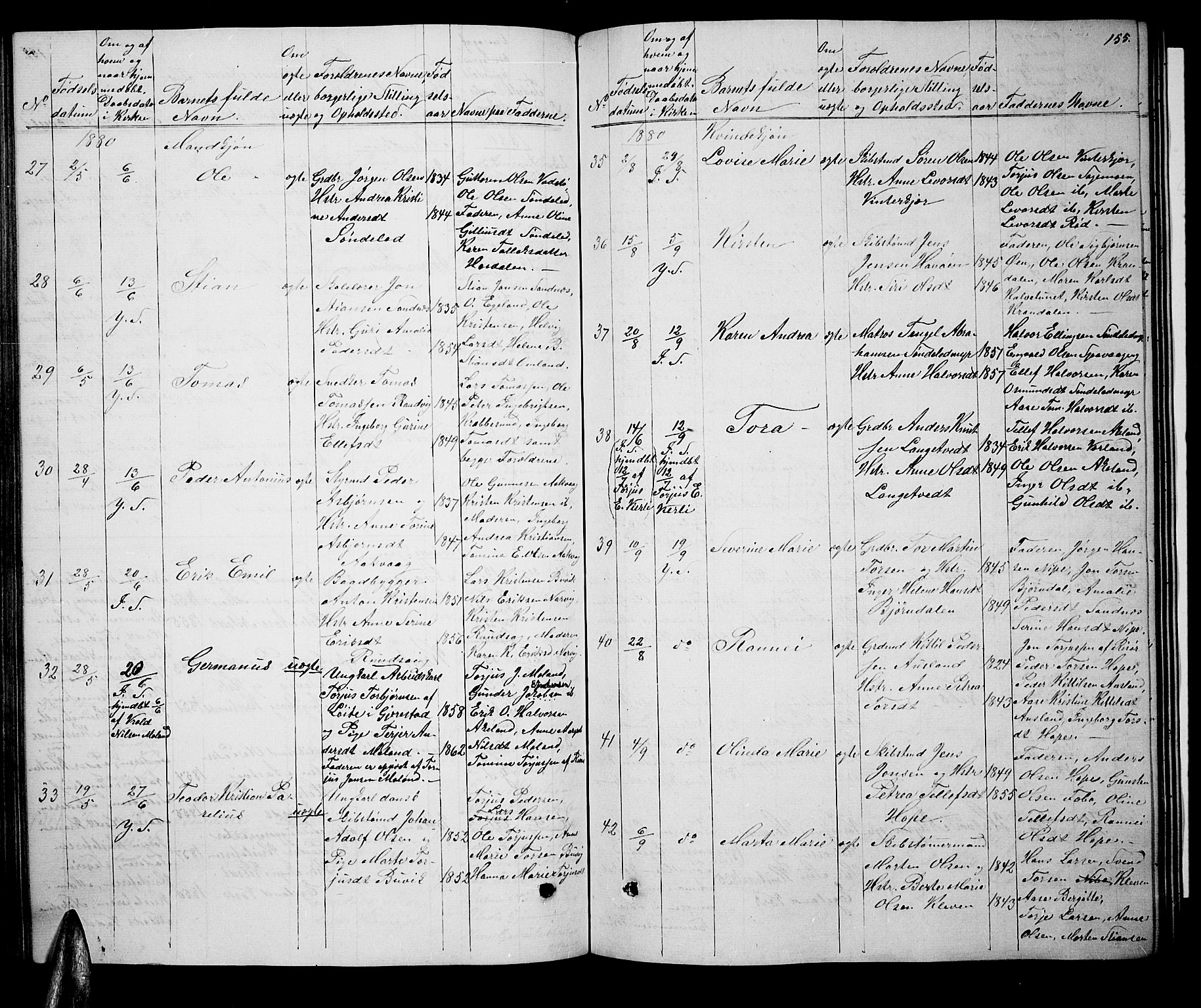 Søndeled sokneprestkontor, SAK/1111-0038/F/Fb/L0004: Parish register (copy) no. B 4, 1857-1884, p. 155