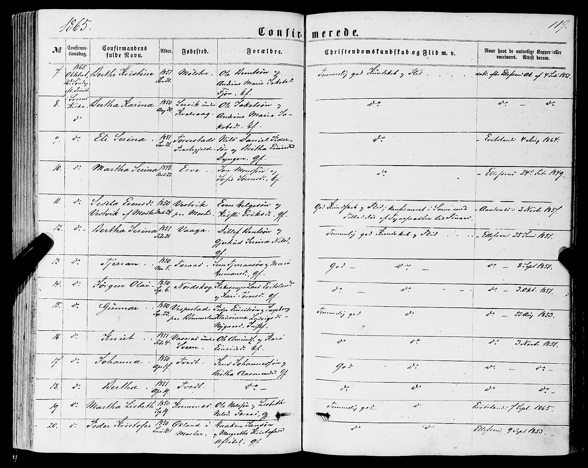Sveio Sokneprestembete, AV/SAB-A-78501/H/Haa: Parish register (official) no. A 1, 1861-1877, p. 119