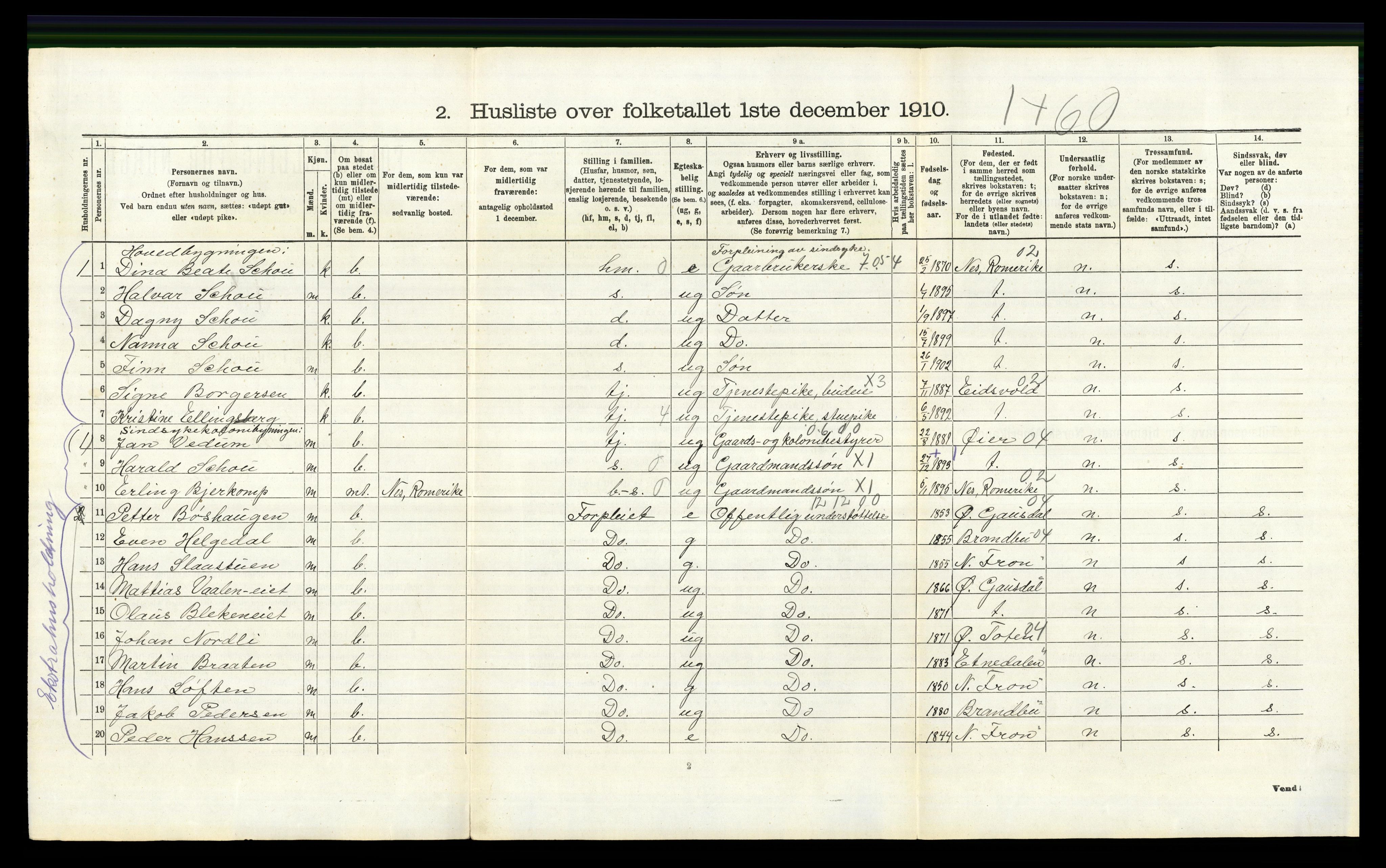 RA, 1910 census for Fåberg, 1910, p. 567