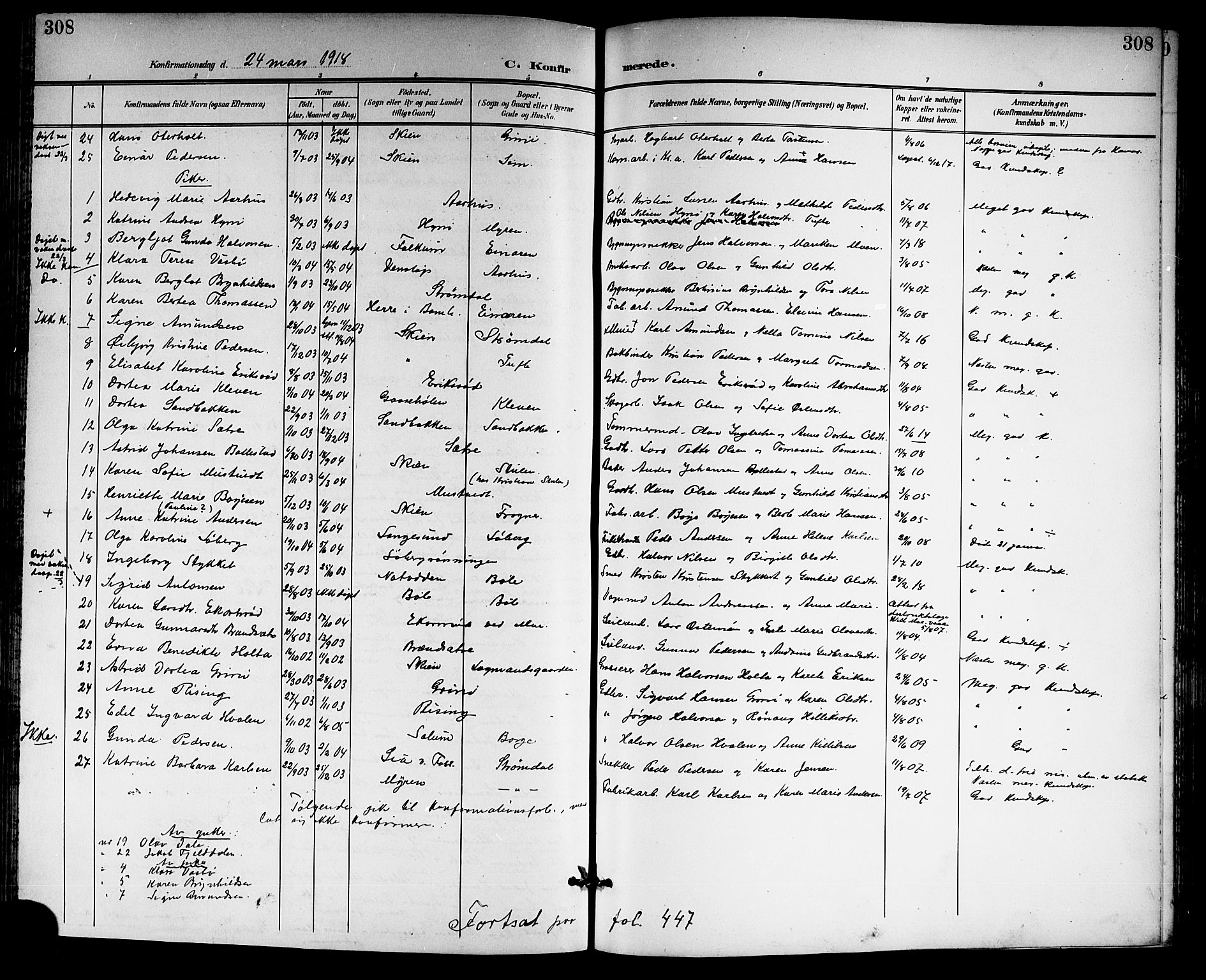Gjerpen kirkebøker, SAKO/A-265/G/Ga/L0003: Parish register (copy) no. I 3, 1901-1919, p. 308