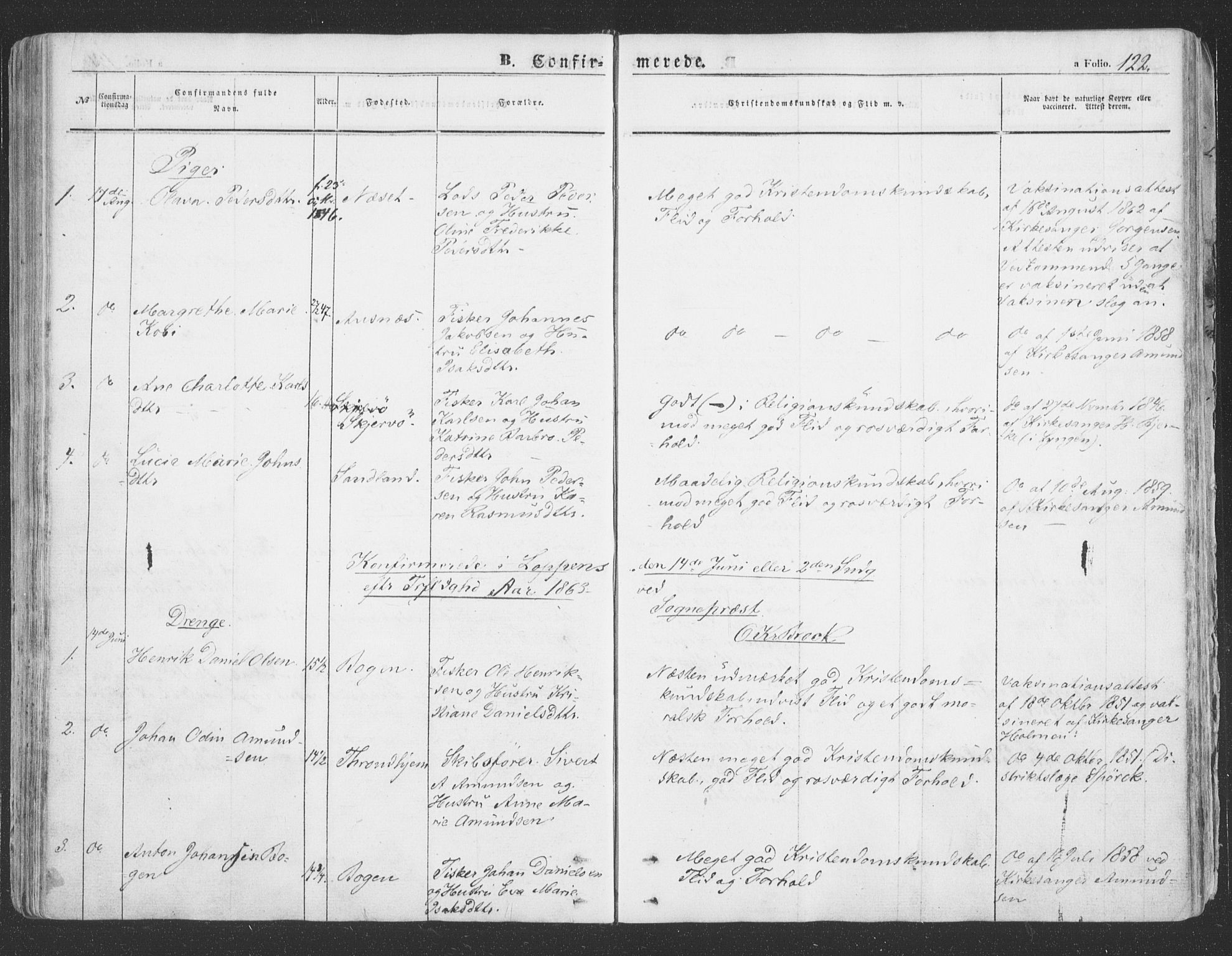 Loppa sokneprestkontor, SATØ/S-1339/H/Ha/L0004kirke: Parish register (official) no. 4, 1849-1868, p. 122
