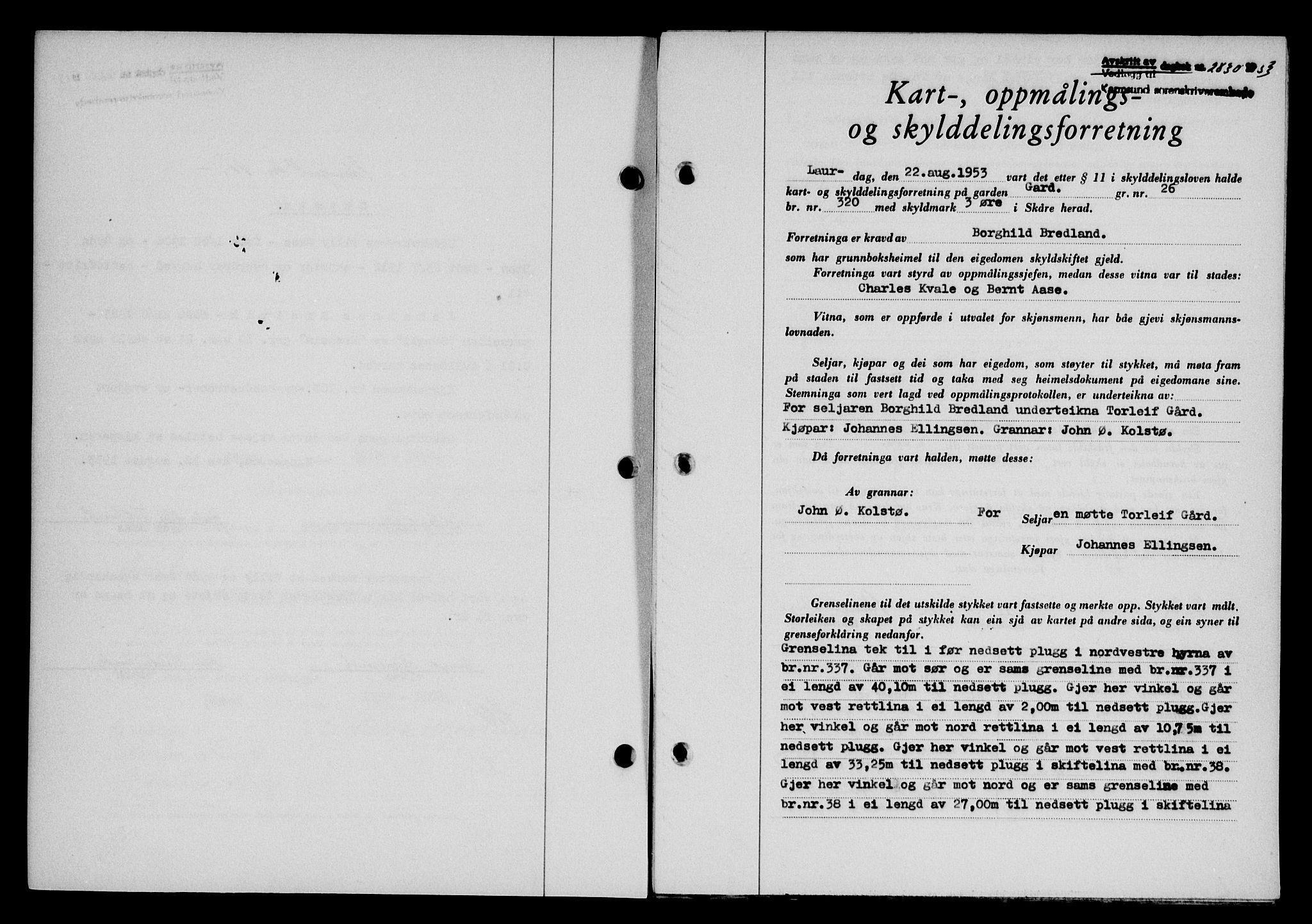 Karmsund sorenskriveri, SAST/A-100311/01/II/IIB/L0109: Mortgage book no. 89A, 1953-1953, Diary no: : 2830/1953