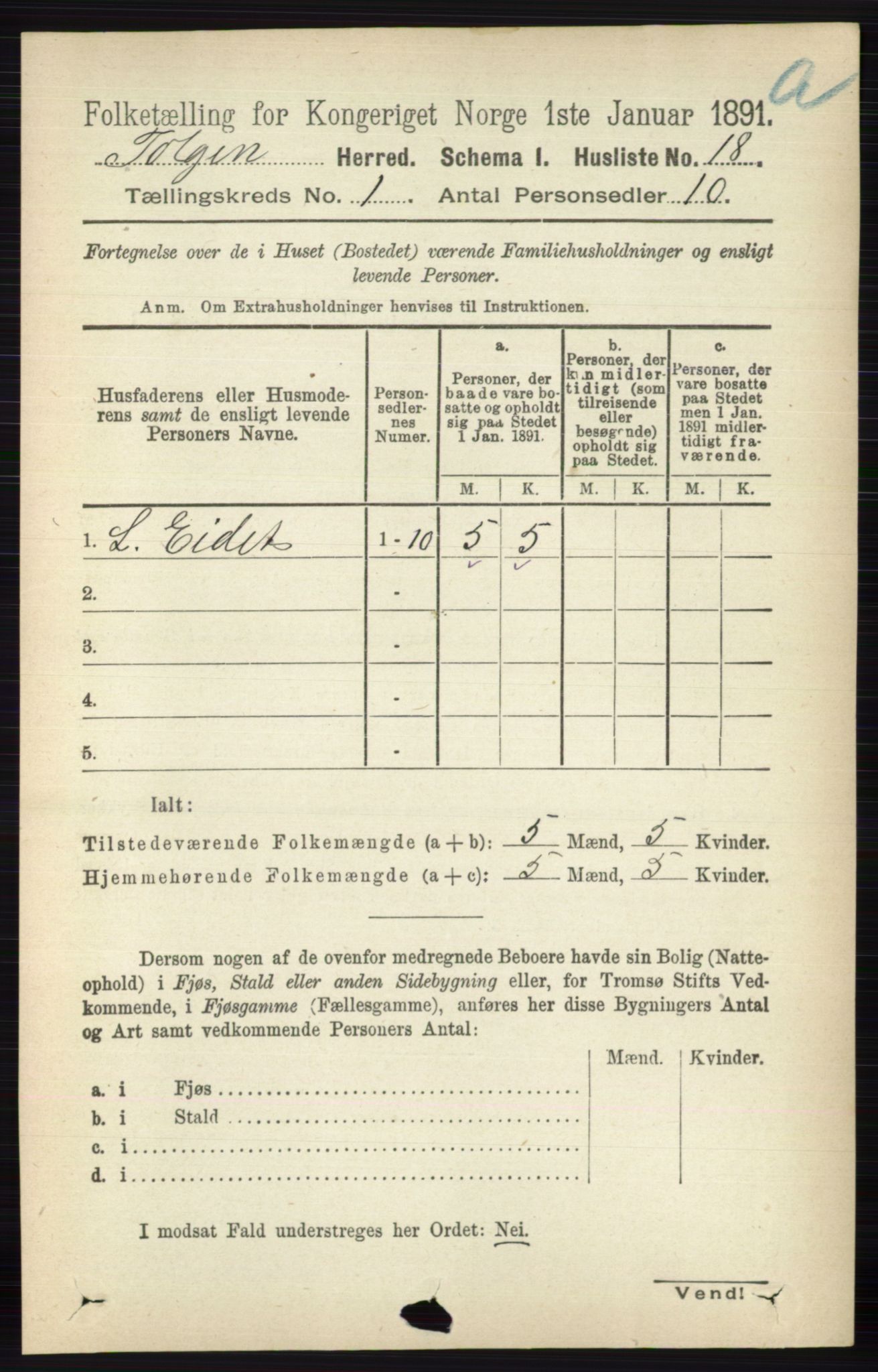 RA, 1891 census for 0436 Tolga, 1891, p. 63