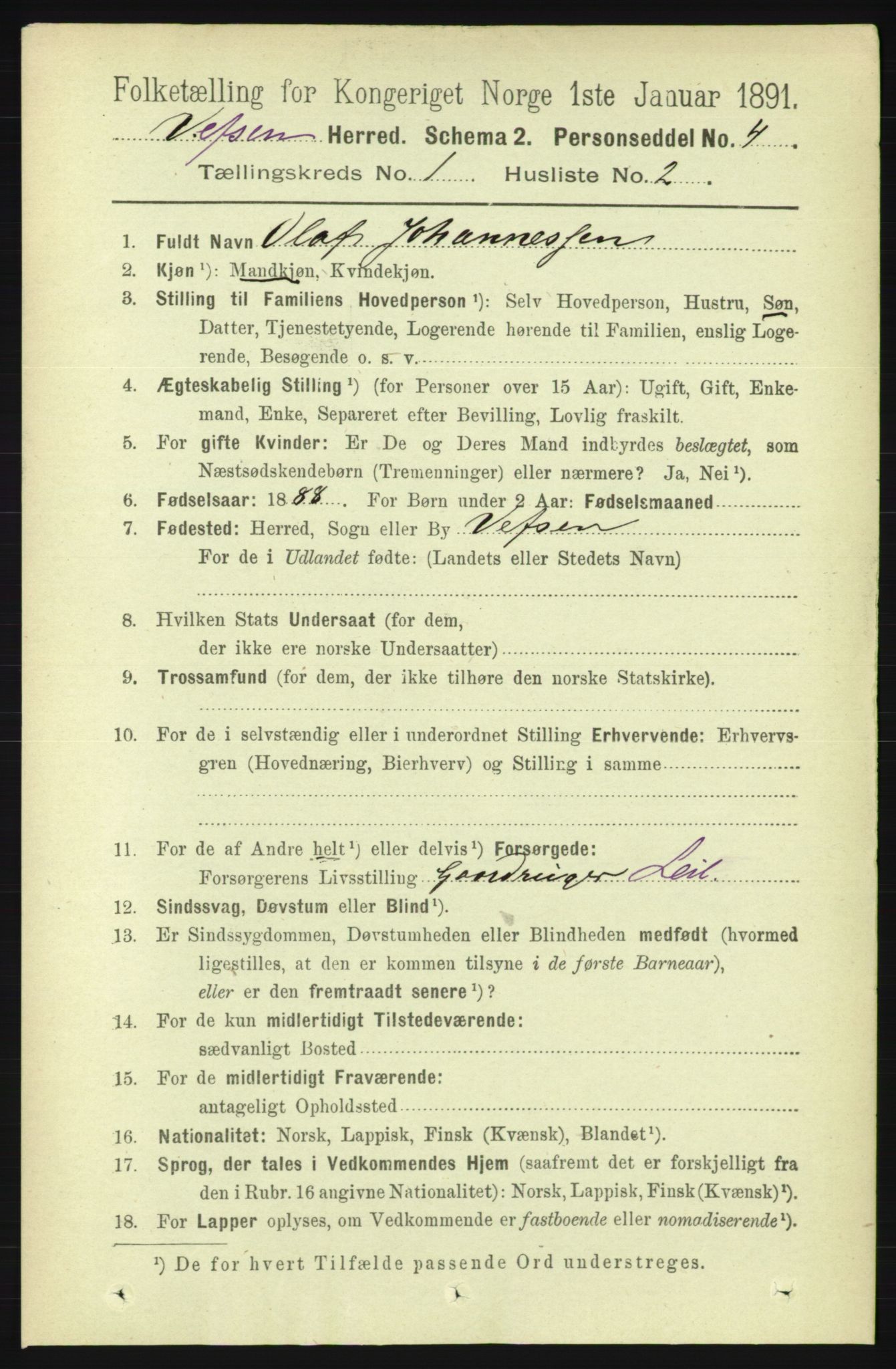 RA, 1891 census for 1824 Vefsn, 1891, p. 104