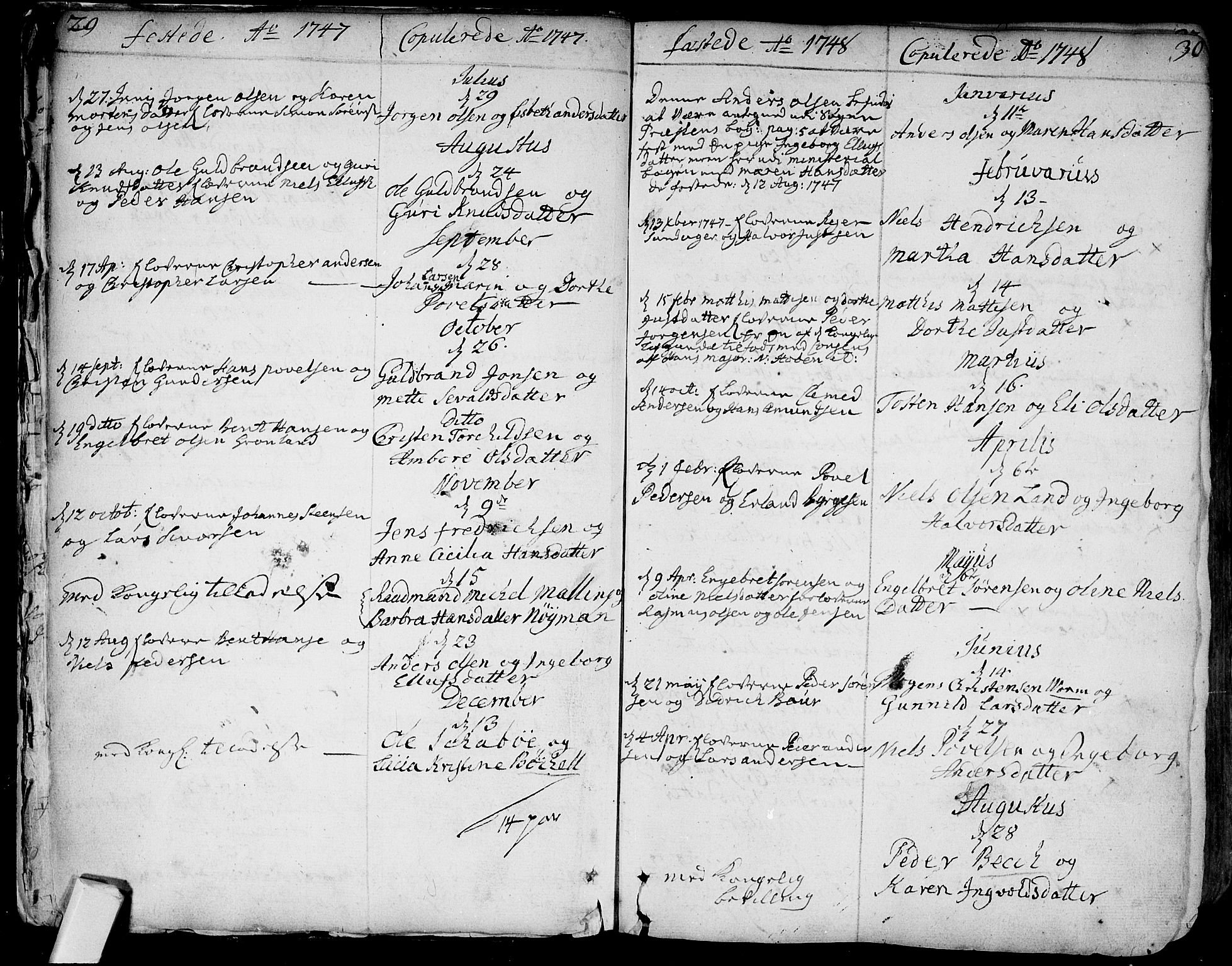 Bragernes kirkebøker, AV/SAKO-A-6/F/Fa/L0004: Parish register (official) no. I 4, 1734-1759, p. 29-30