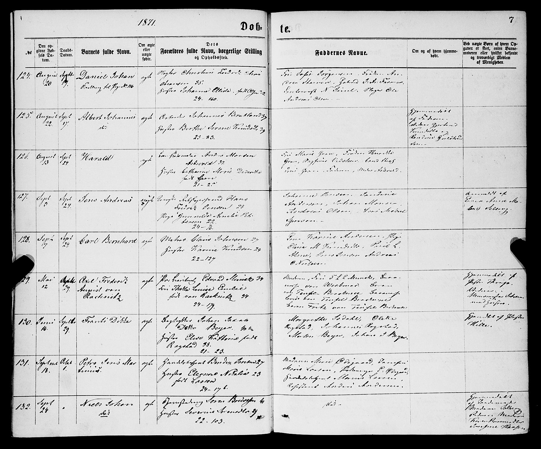 Korskirken sokneprestembete, SAB/A-76101/H/Haa/L0020: Parish register (official) no. B 6, 1871-1878, p. 7