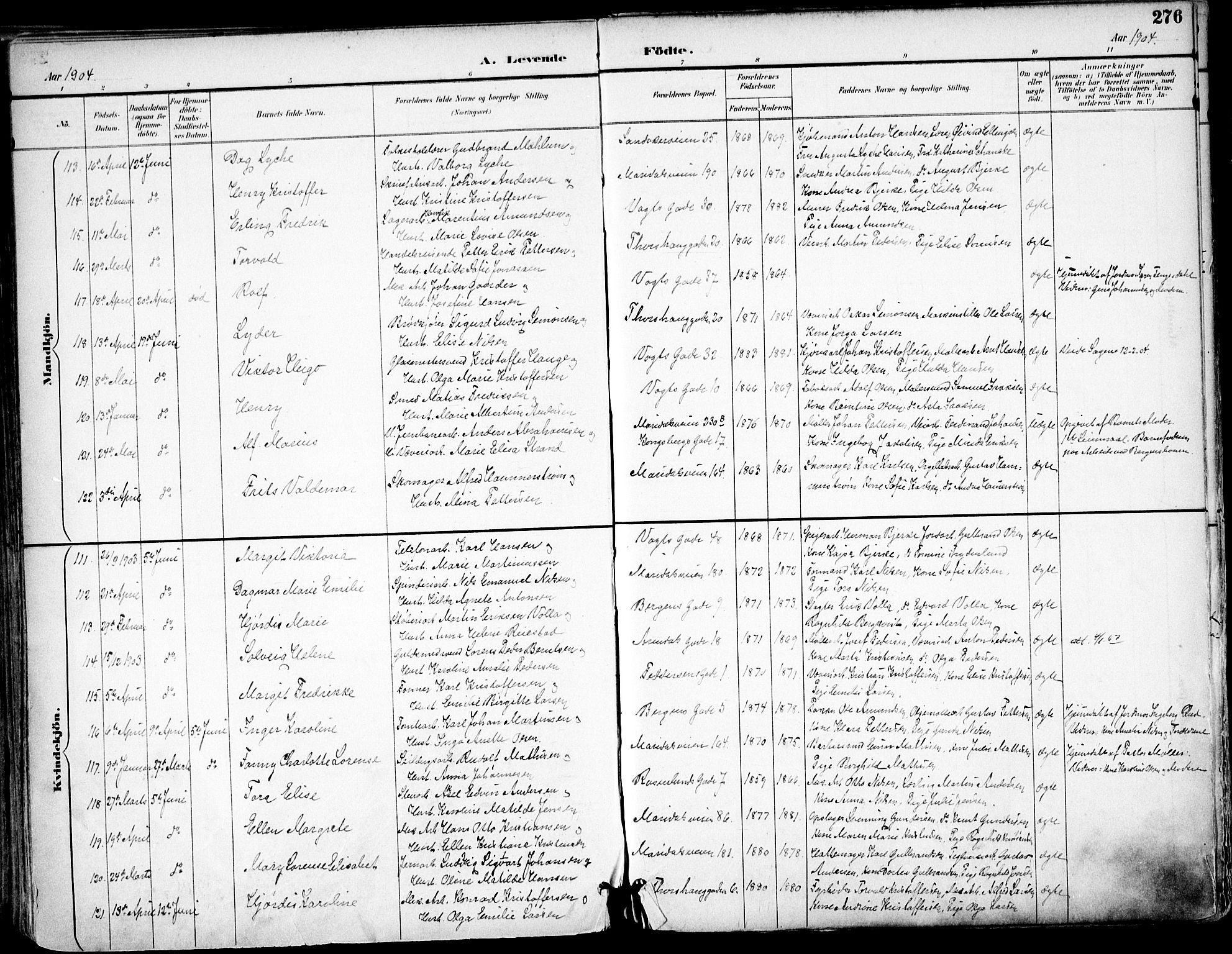 Sagene prestekontor Kirkebøker, SAO/A-10796/F/L0004: Parish register (official) no. 4, 1894-1904, p. 276