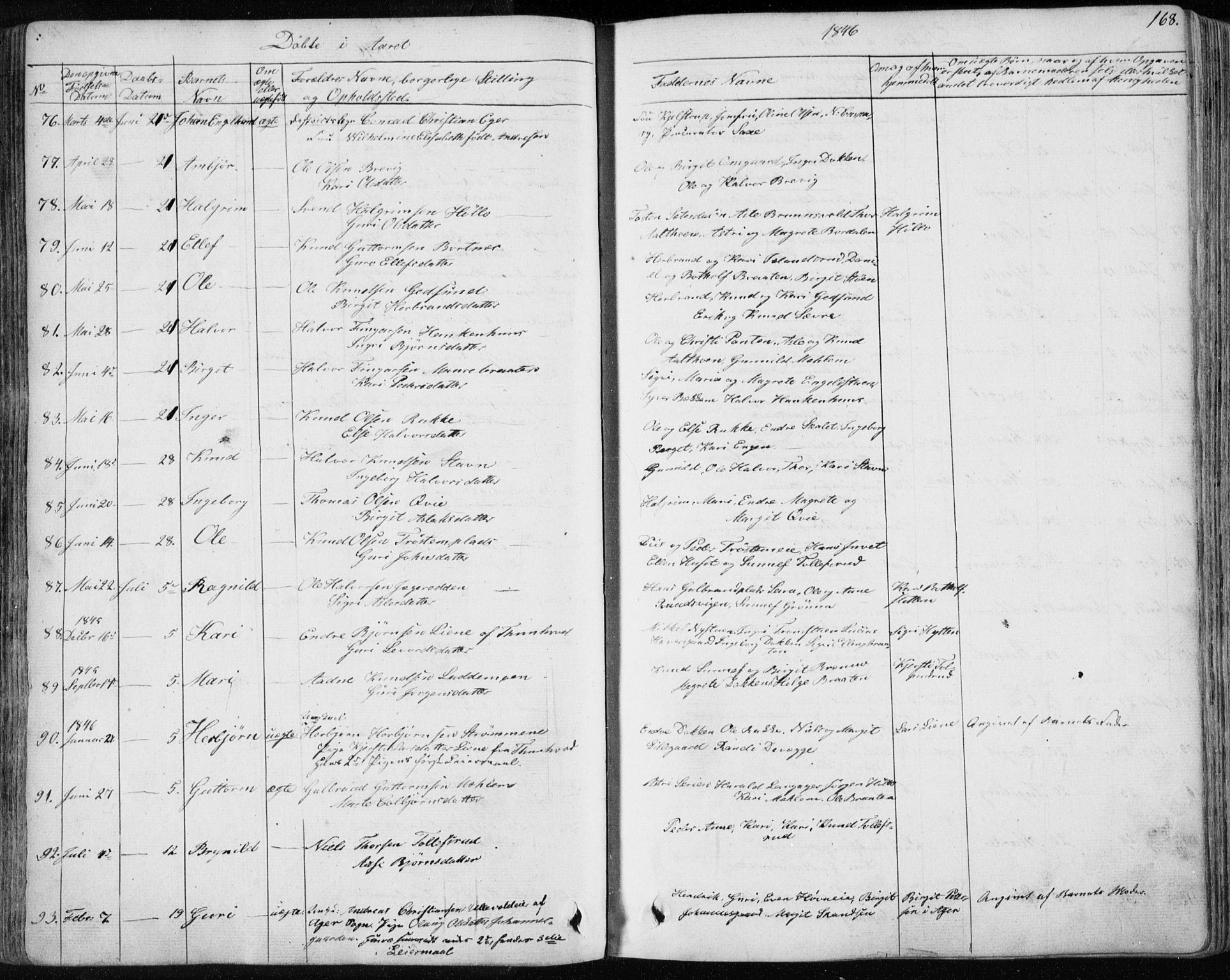 Nes kirkebøker, AV/SAKO-A-236/F/Fa/L0009: Parish register (official) no. 9, 1834-1863, p. 168