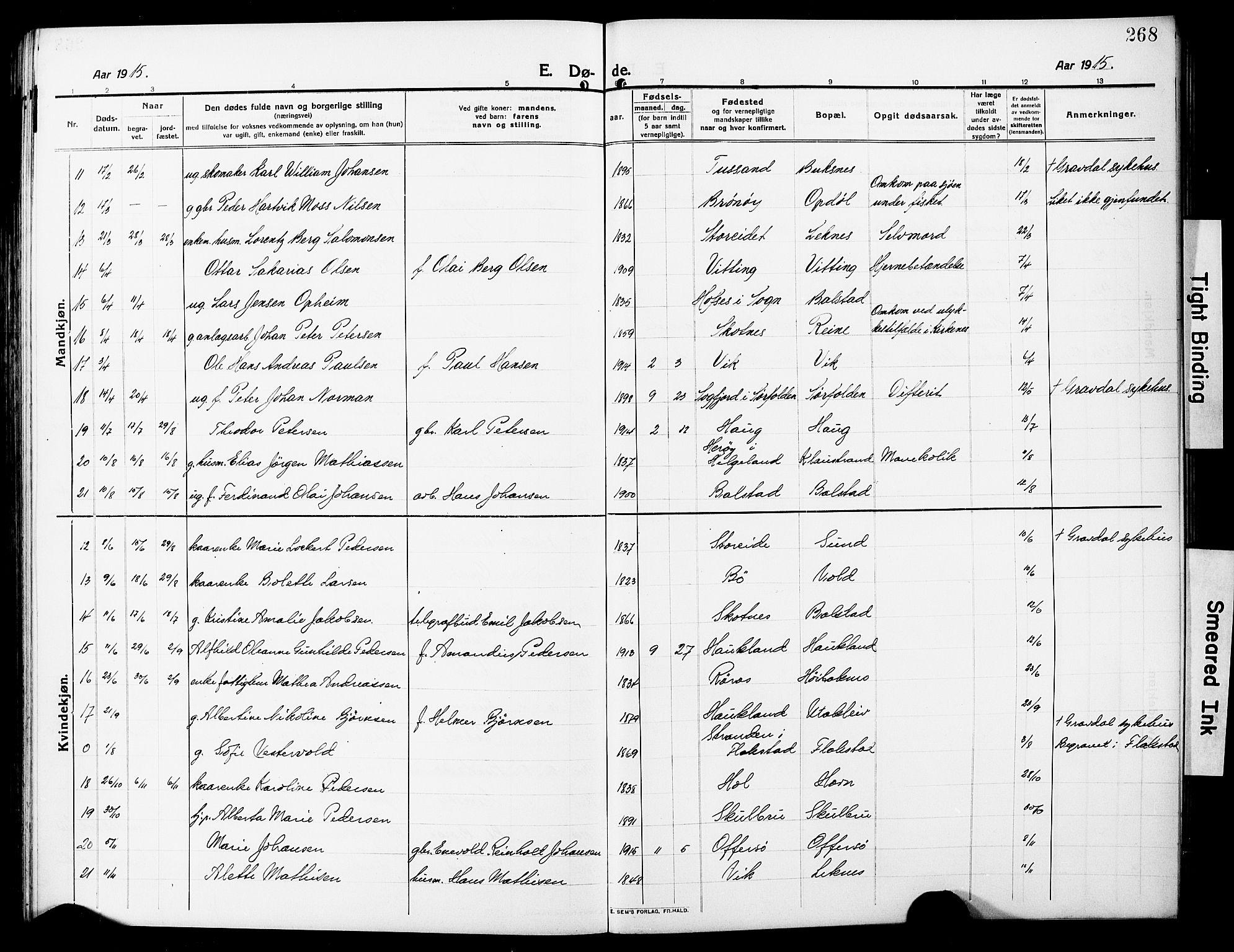 Ministerialprotokoller, klokkerbøker og fødselsregistre - Nordland, AV/SAT-A-1459/881/L1169: Parish register (copy) no. 881C06, 1912-1930, p. 268