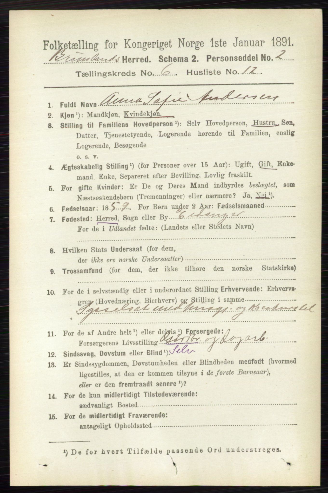 RA, 1891 census for 0726 Brunlanes, 1891, p. 2698