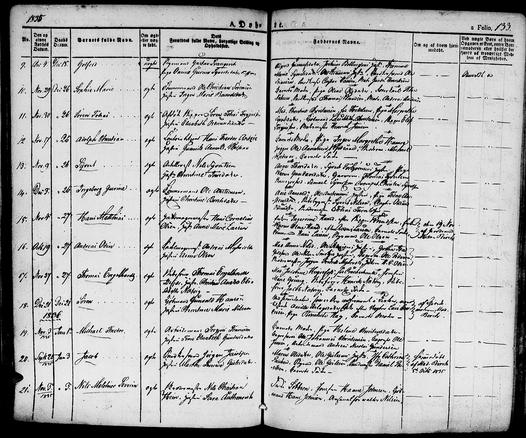 Kristiansand domprosti, SAK/1112-0006/F/Fa/L0011: Parish register (official) no. A 11, 1827-1841, p. 133