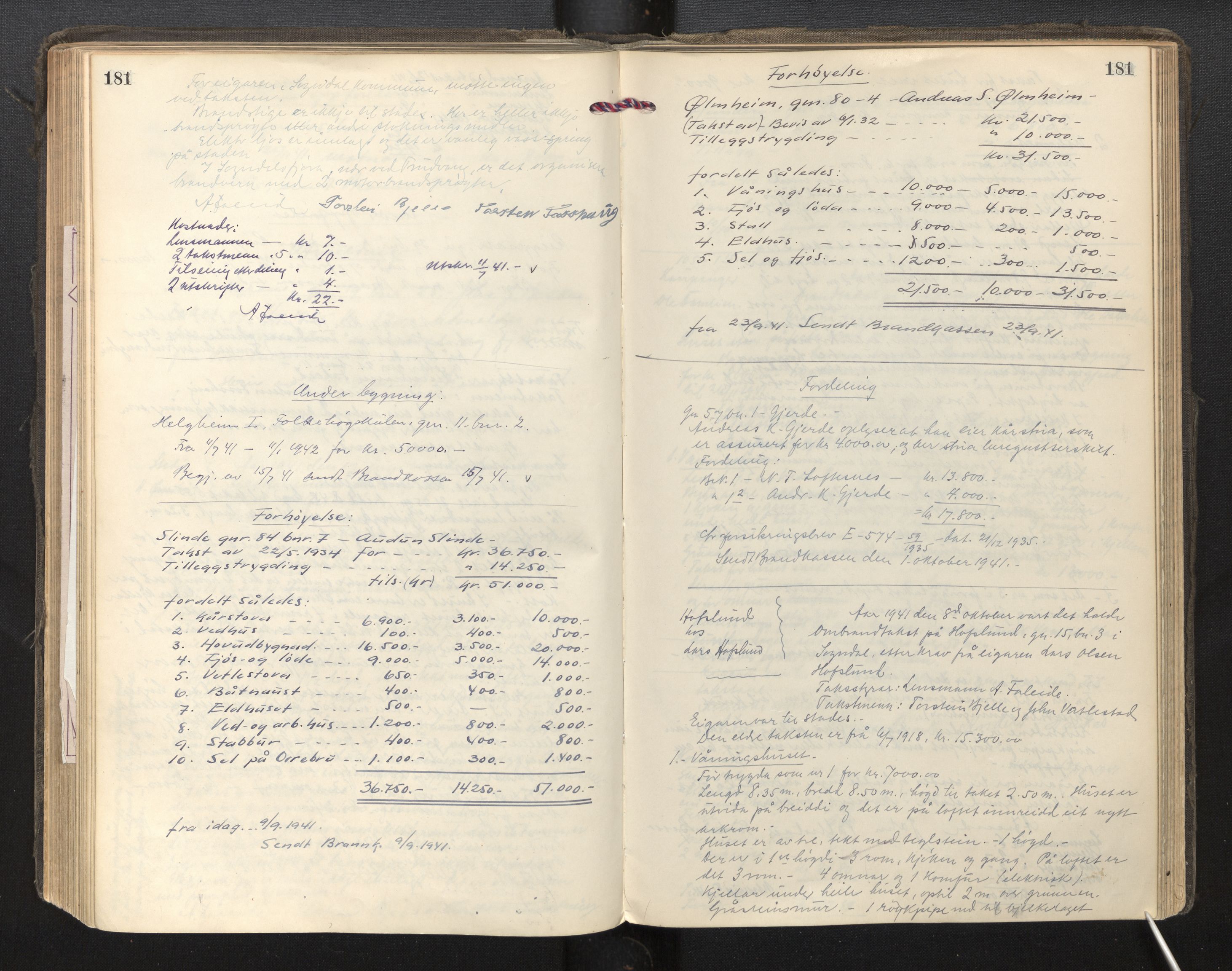 Lensmannen i Sogndal, AV/SAB-A-29901/0012/L0004: Branntakstprotokoll, 1917-1945, p. 181