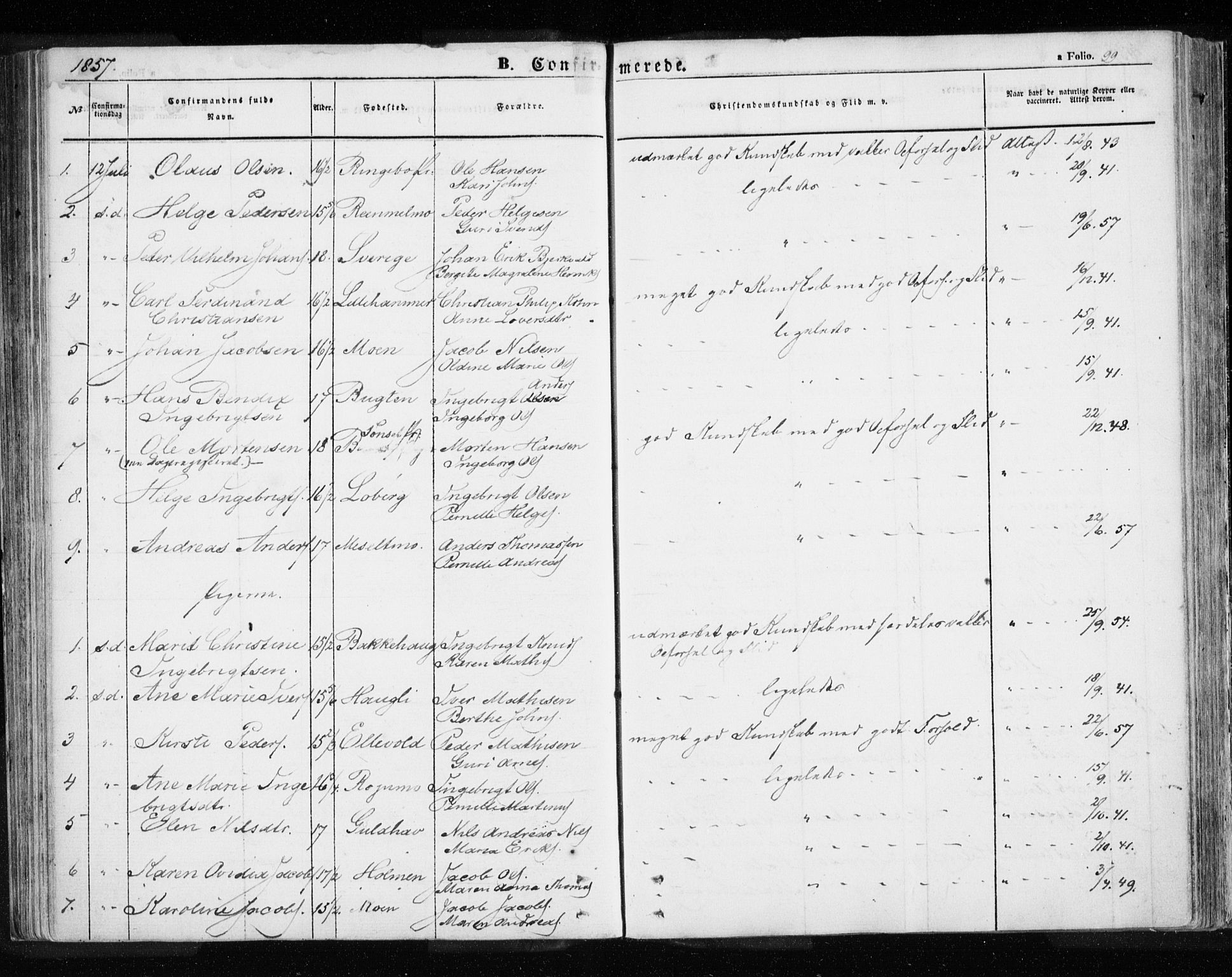 Målselv sokneprestembete, AV/SATØ-S-1311/G/Ga/Gaa/L0003kirke: Parish register (official) no. 3, 1853-1863, p. 99