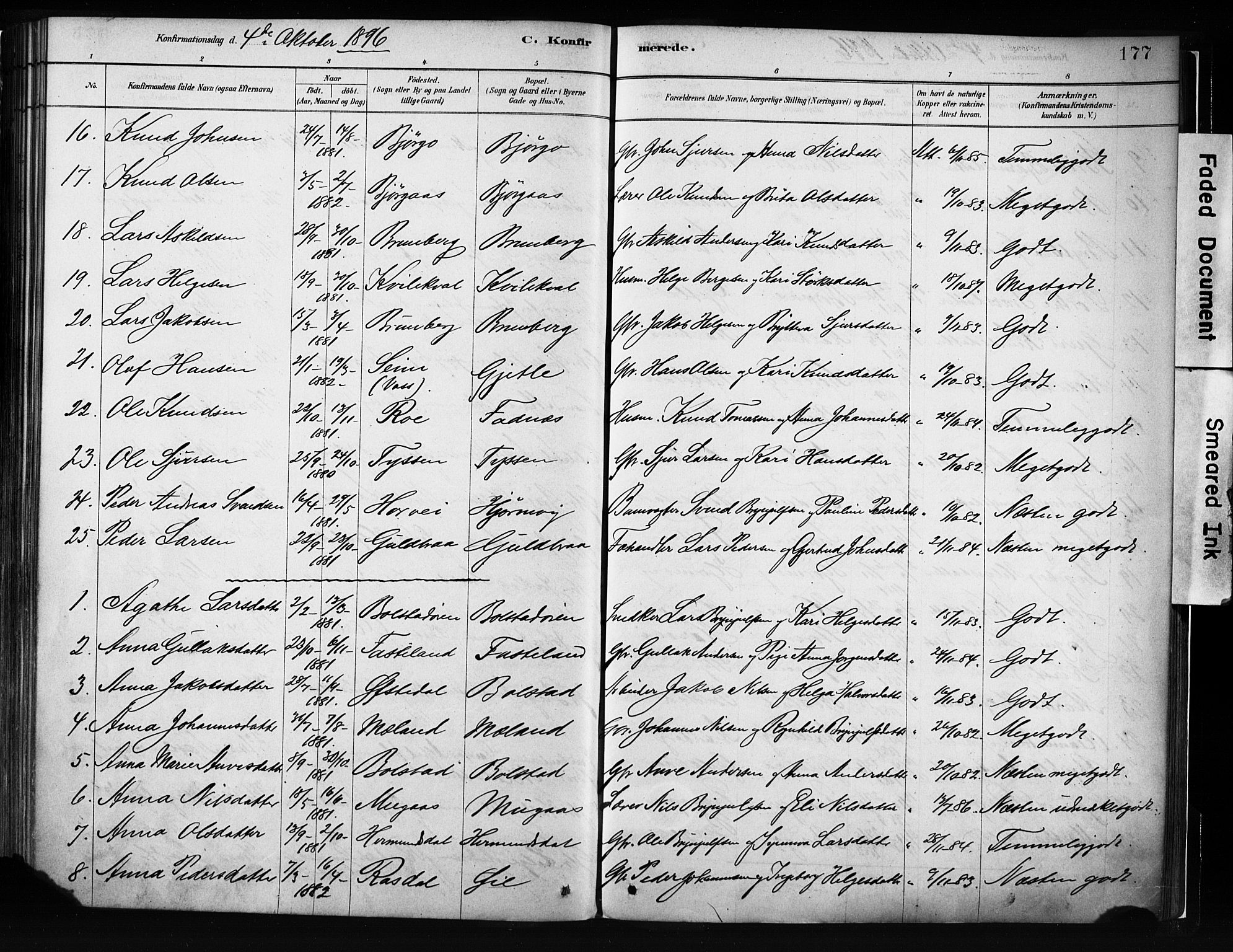 Evanger sokneprestembete, SAB/A-99924: Parish register (official) no. A 1, 1877-1899, p. 177