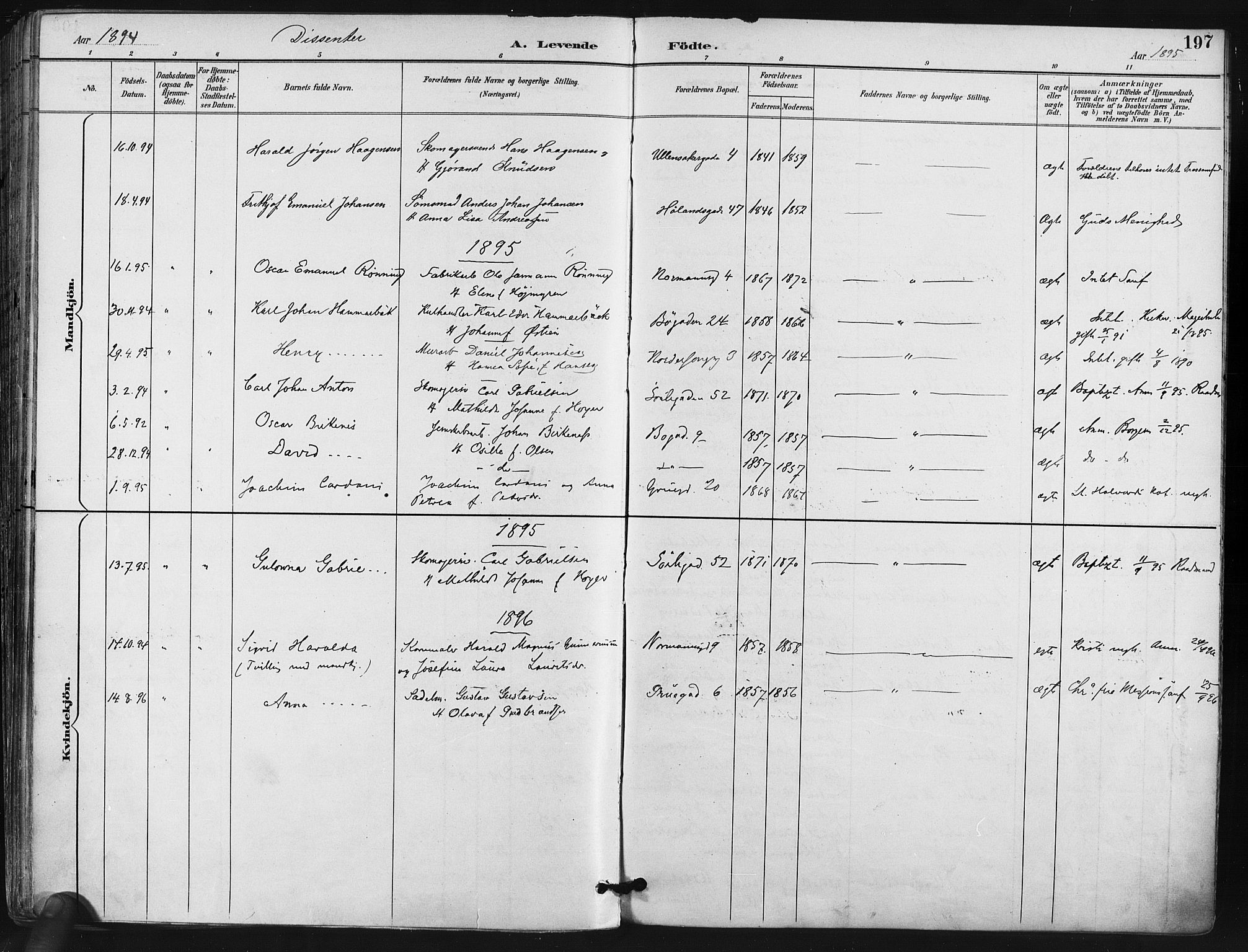 Kampen prestekontor Kirkebøker, SAO/A-10853/F/Fa/L0005: Parish register (official) no. I 5, 1890-1902, p. 197
