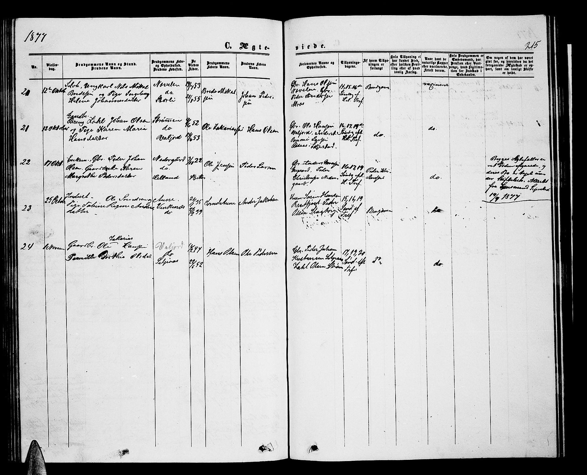 Ministerialprotokoller, klokkerbøker og fødselsregistre - Nordland, AV/SAT-A-1459/853/L0775: Parish register (copy) no. 853C03, 1859-1877, p. 215