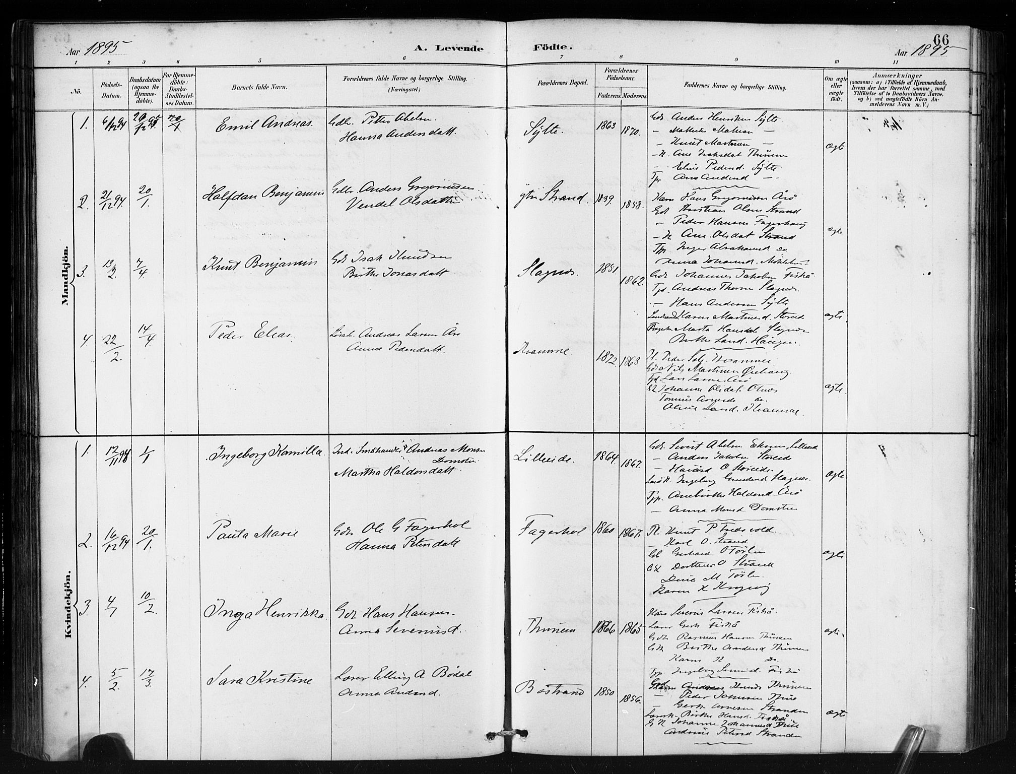 Ministerialprotokoller, klokkerbøker og fødselsregistre - Møre og Romsdal, AV/SAT-A-1454/501/L0008: Parish register (official) no. 501A08, 1885-1901, p. 66