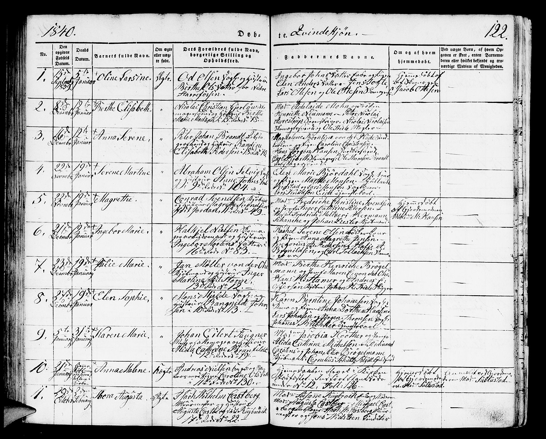 Domkirken sokneprestembete, SAB/A-74801/H/Hab/L0008: Parish register (copy) no. B 1, 1836-1841, p. 122
