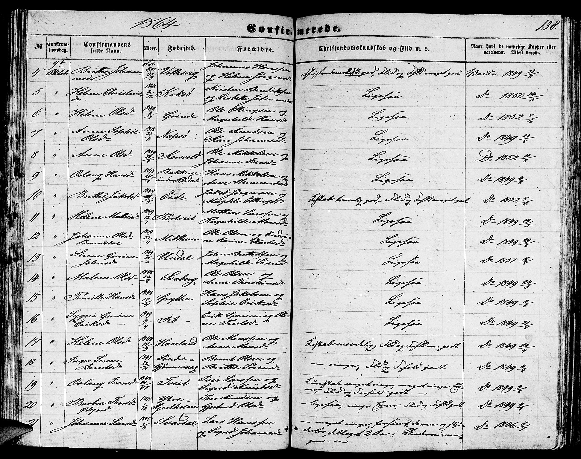 Gulen sokneprestembete, AV/SAB-A-80201/H/Hab/Habb/L0001: Parish register (copy) no. B 1, 1854-1866, p. 138