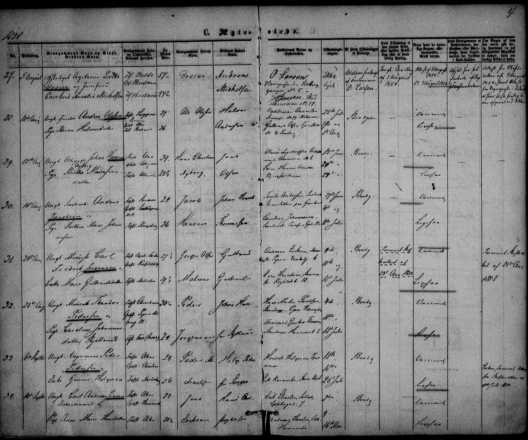 Trefoldighet prestekontor Kirkebøker, AV/SAO-A-10882/F/Fc/L0001: Parish register (official) no. III 1, 1858-1874, p. 4