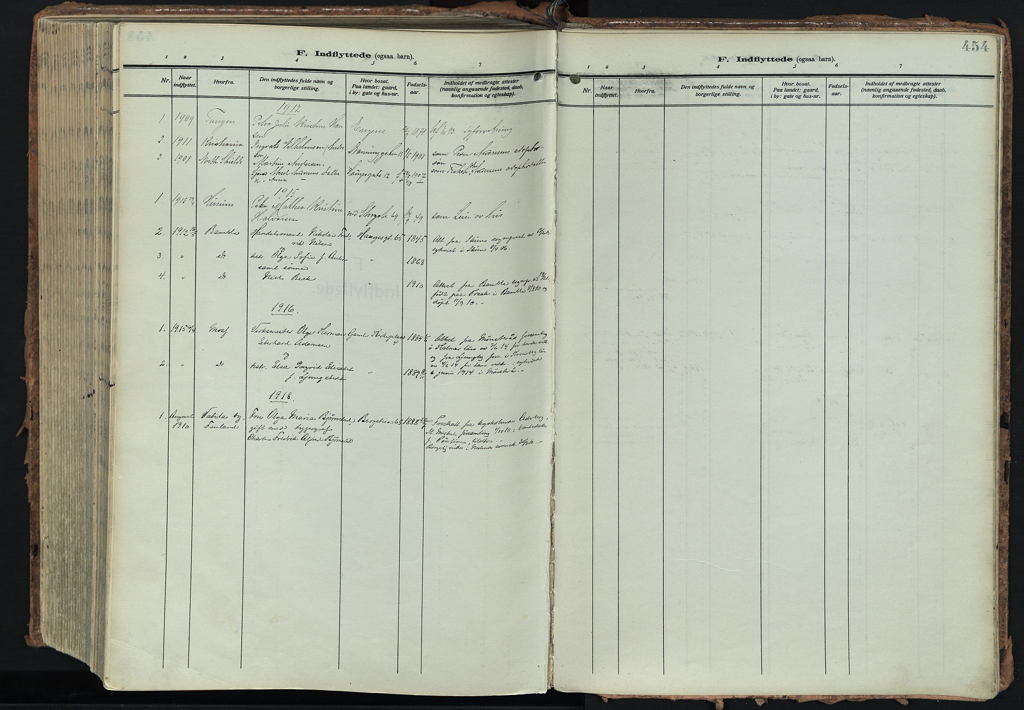 Bragernes kirkebøker, SAKO/A-6/F/Fb/L0010: Parish register (official) no. II 10, 1911-1922, p. 454