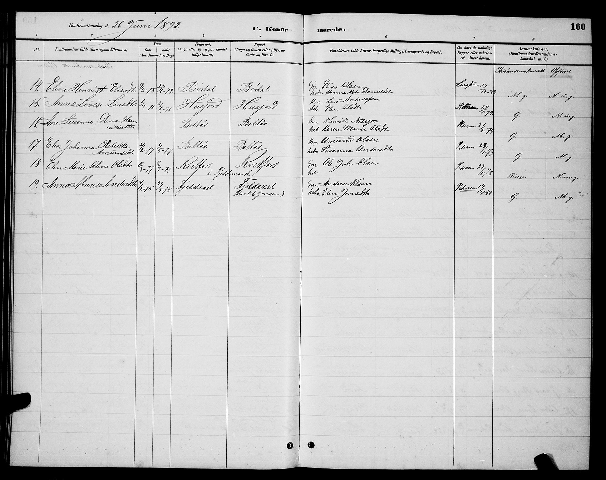 Ministerialprotokoller, klokkerbøker og fødselsregistre - Nordland, AV/SAT-A-1459/863/L0914: Parish register (copy) no. 863C04, 1886-1897, p. 160