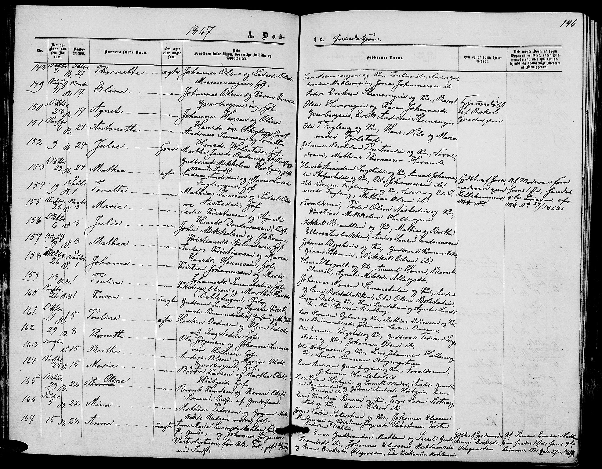 Ringsaker prestekontor, SAH/PREST-014/L/La/L0007: Parish register (copy) no. 7, 1861-1869, p. 146