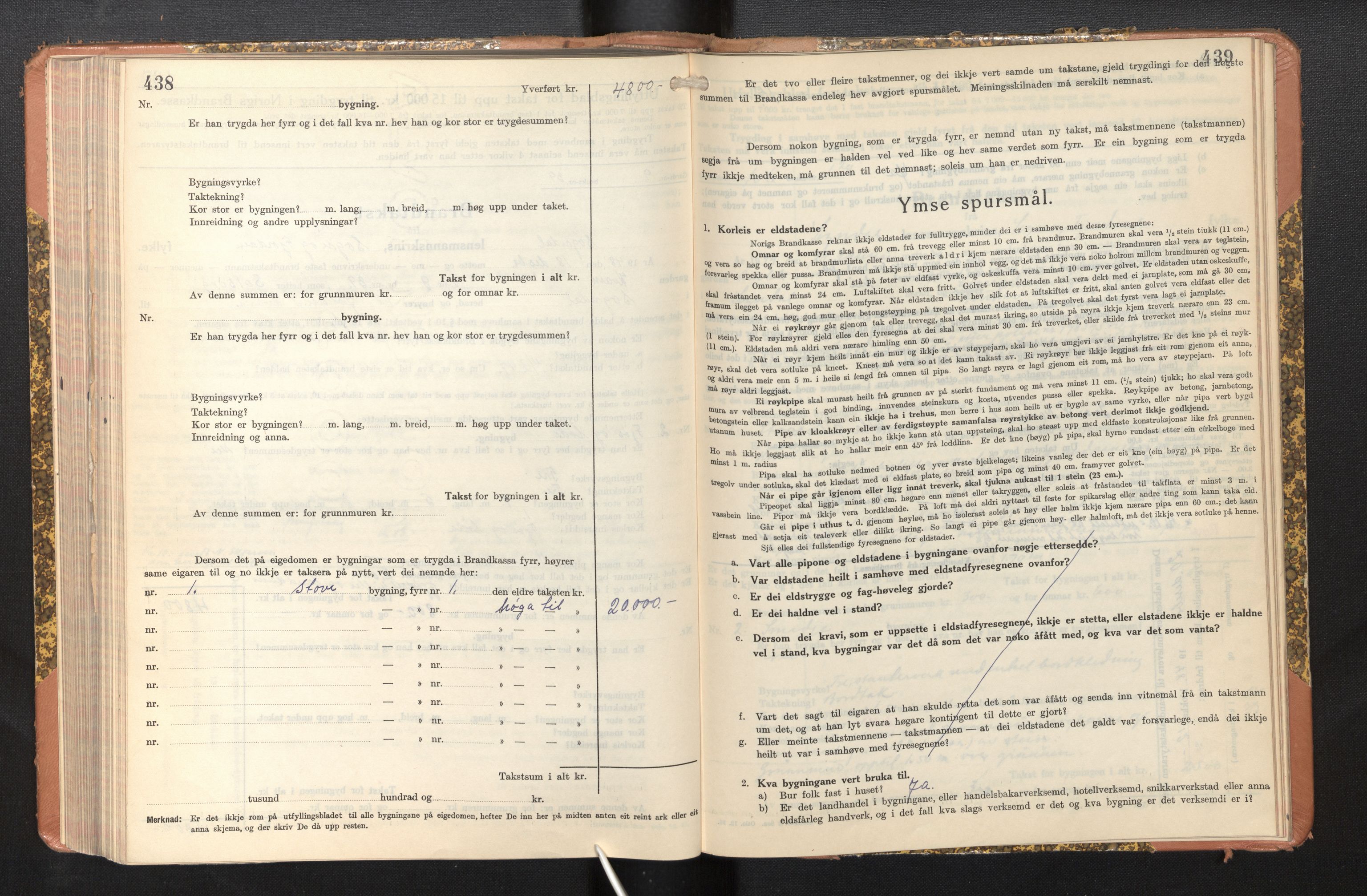 Lensmannen i Sogndal, AV/SAB-A-29901/0012/L0014: Branntakstprotokoll, skjematakst, 1938-1950, p. 438-439