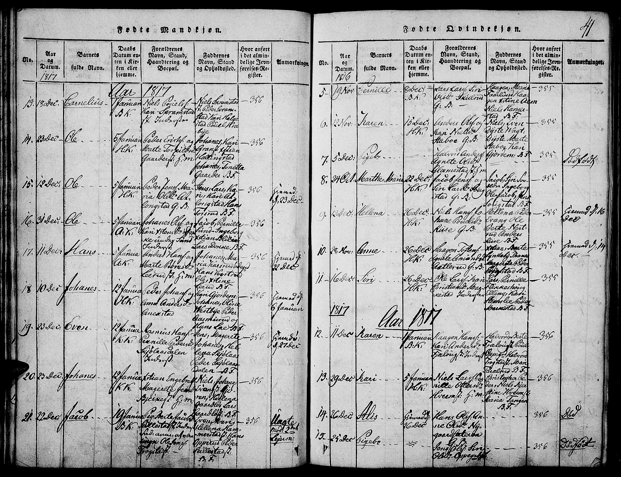 Toten prestekontor, SAH/PREST-102/H/Ha/Haa/L0009: Parish register (official) no. 9, 1814-1820, p. 41