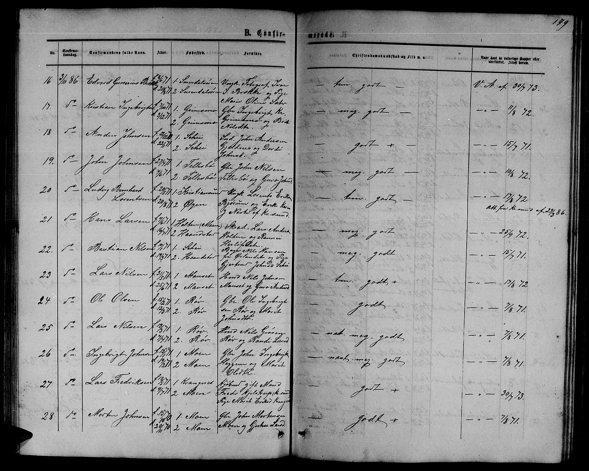 Ministerialprotokoller, klokkerbøker og fødselsregistre - Møre og Romsdal, SAT/A-1454/595/L1051: Parish register (copy) no. 595C03, 1866-1891, p. 149