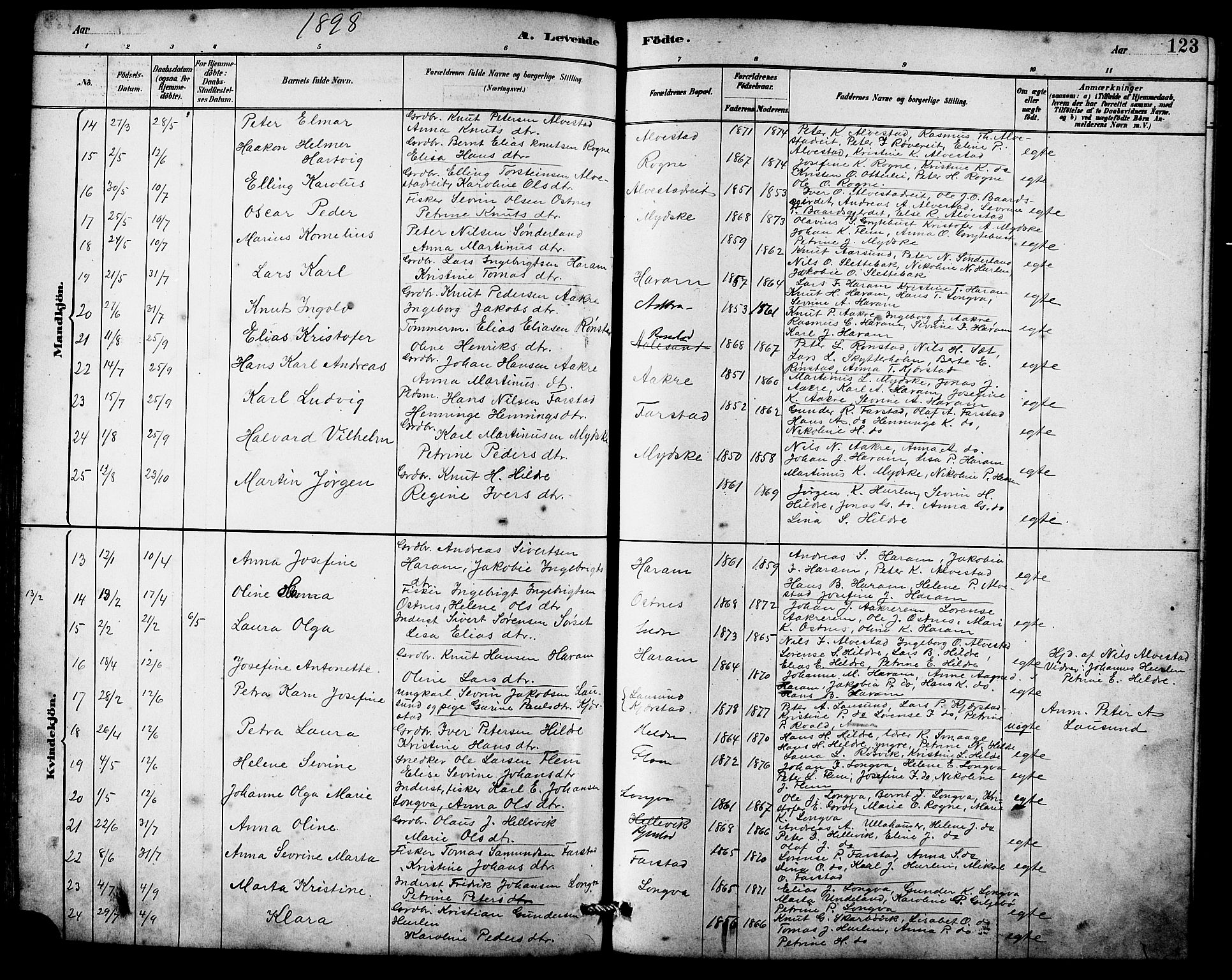 Ministerialprotokoller, klokkerbøker og fødselsregistre - Møre og Romsdal, AV/SAT-A-1454/536/L0510: Parish register (copy) no. 536C05, 1881-1898, p. 123