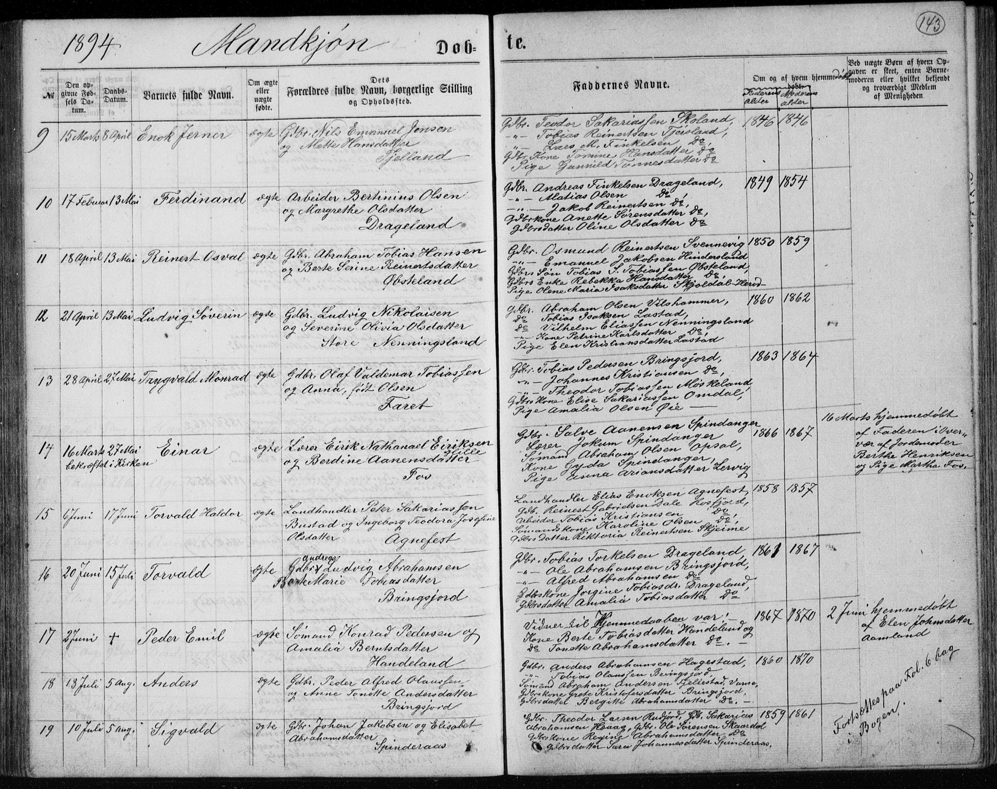 Lyngdal sokneprestkontor, AV/SAK-1111-0029/F/Fb/Fbc/L0004: Parish register (copy) no. B 4, 1878-1896, p. 143