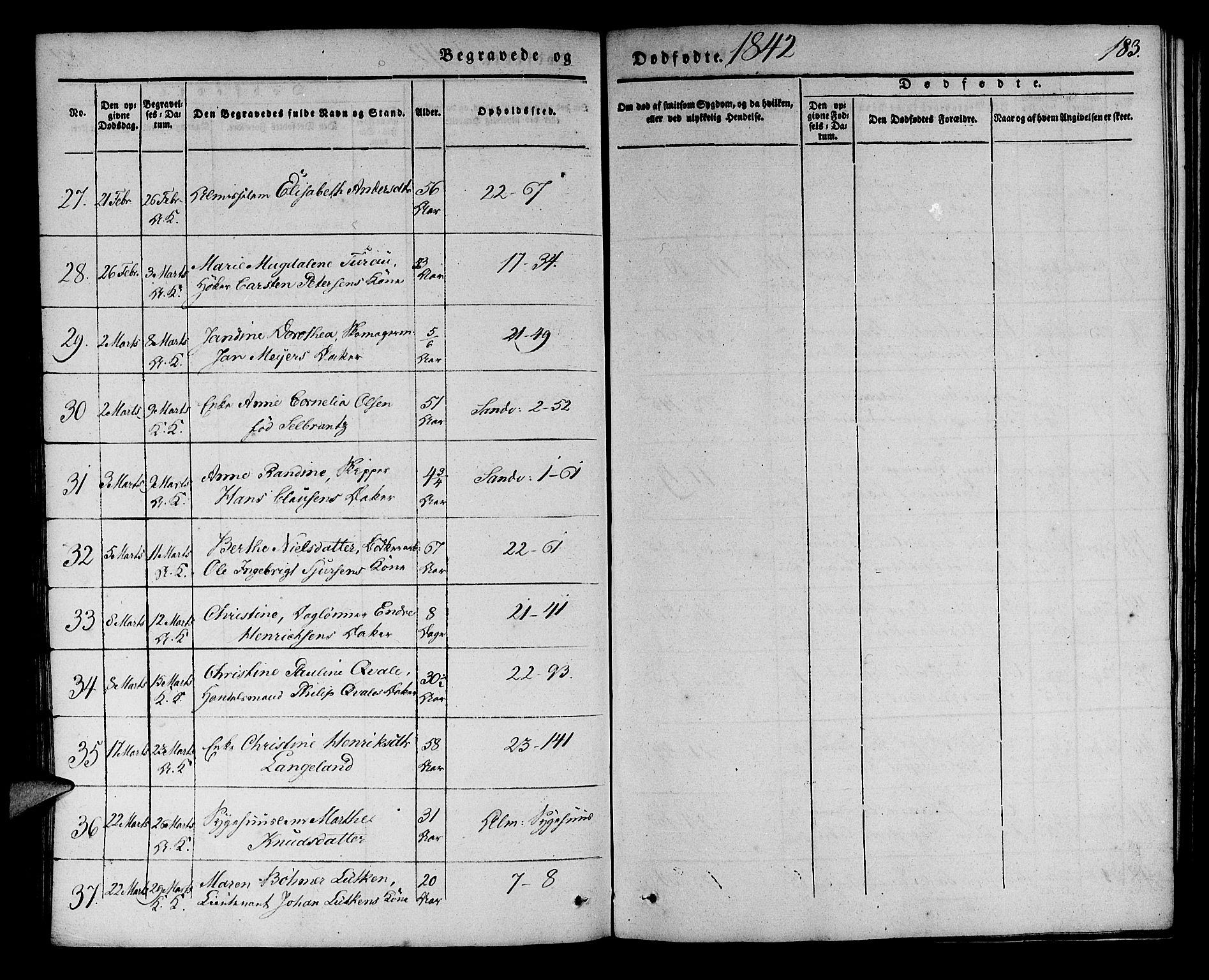 Korskirken sokneprestembete, AV/SAB-A-76101/H/Haa/L0043: Parish register (official) no. E 1, 1834-1848, p. 183