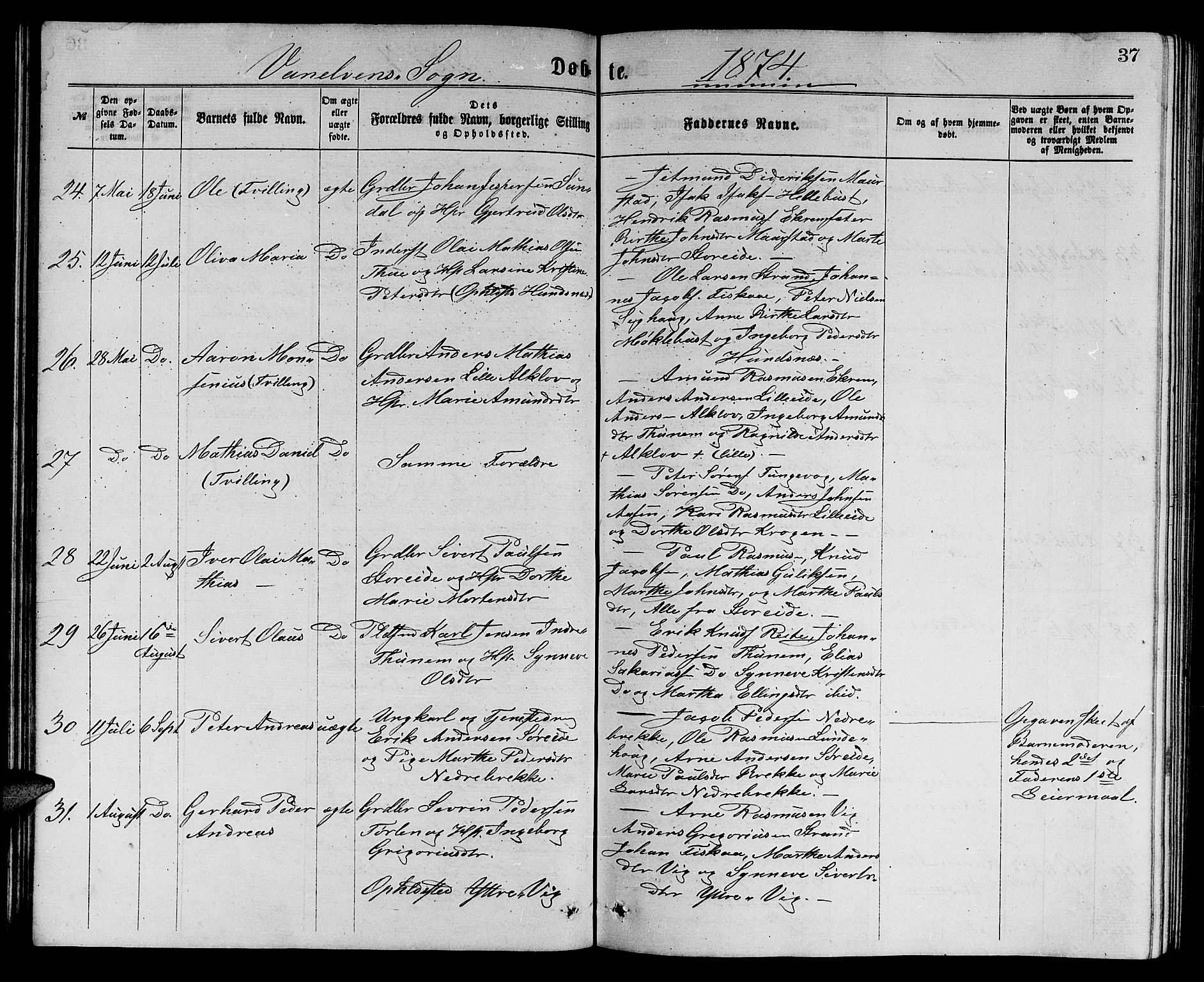 Ministerialprotokoller, klokkerbøker og fødselsregistre - Møre og Romsdal, SAT/A-1454/501/L0016: Parish register (copy) no. 501C02, 1868-1884, p. 37