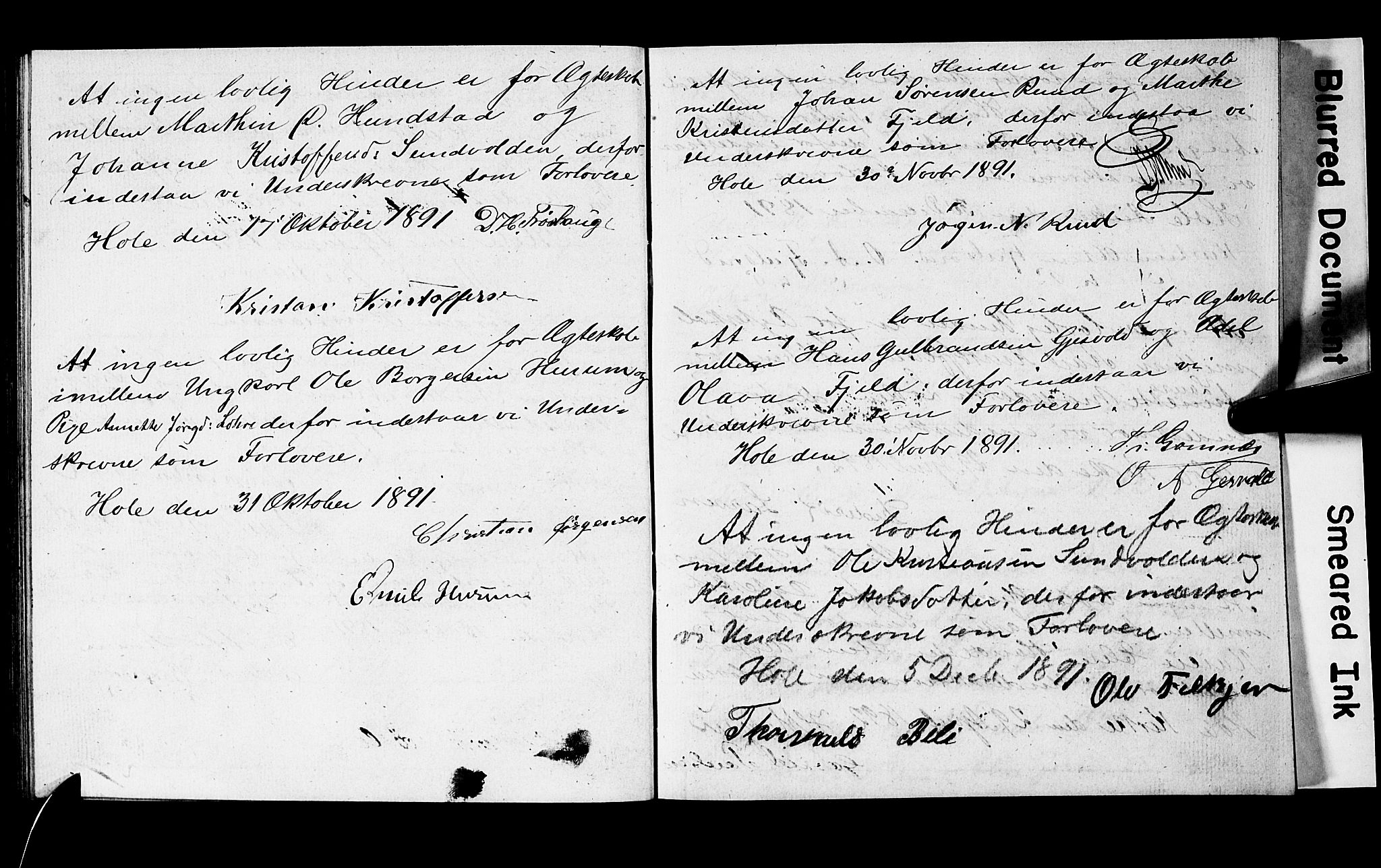 Hole kirkebøker, AV/SAKO-A-228/H/Hb/L0001: Best man's statements no. 1, 1855-1904