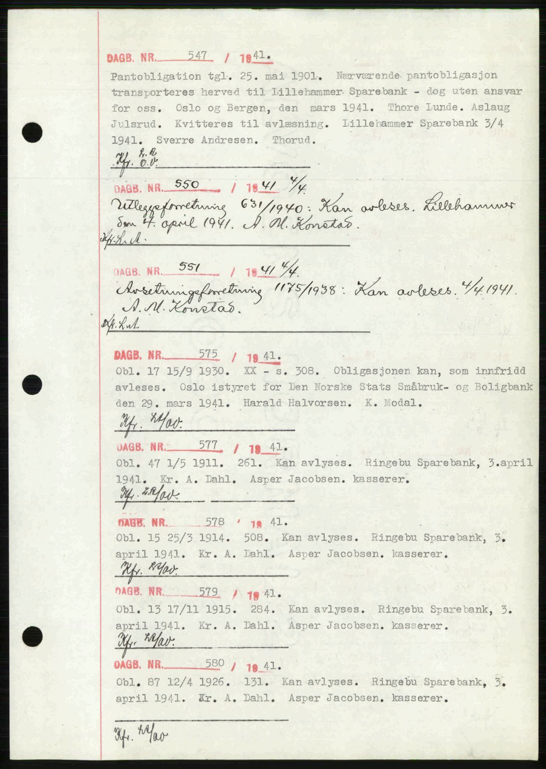 Sør-Gudbrandsdal tingrett, SAH/TING-004/H/Hb/Hbf/L0002: Mortgage book no. C1, 1938-1951, Diary no: : 547/1941