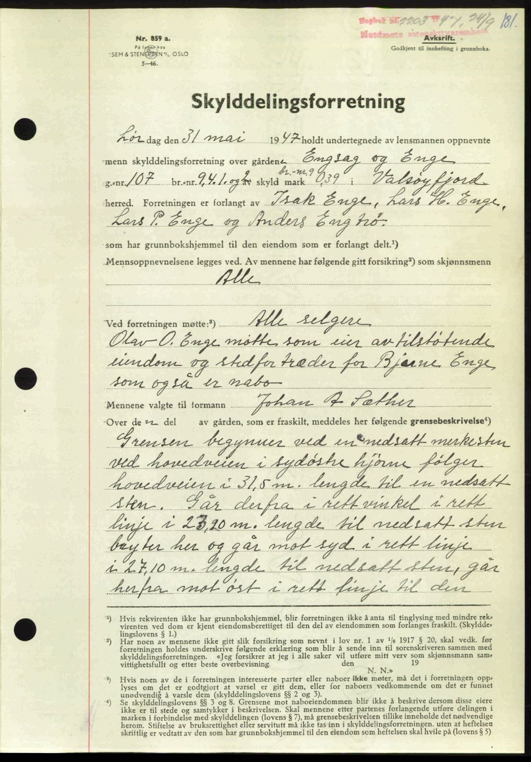 Nordmøre sorenskriveri, AV/SAT-A-4132/1/2/2Ca: Mortgage book no. A106, 1947-1947, Diary no: : 2203/1947