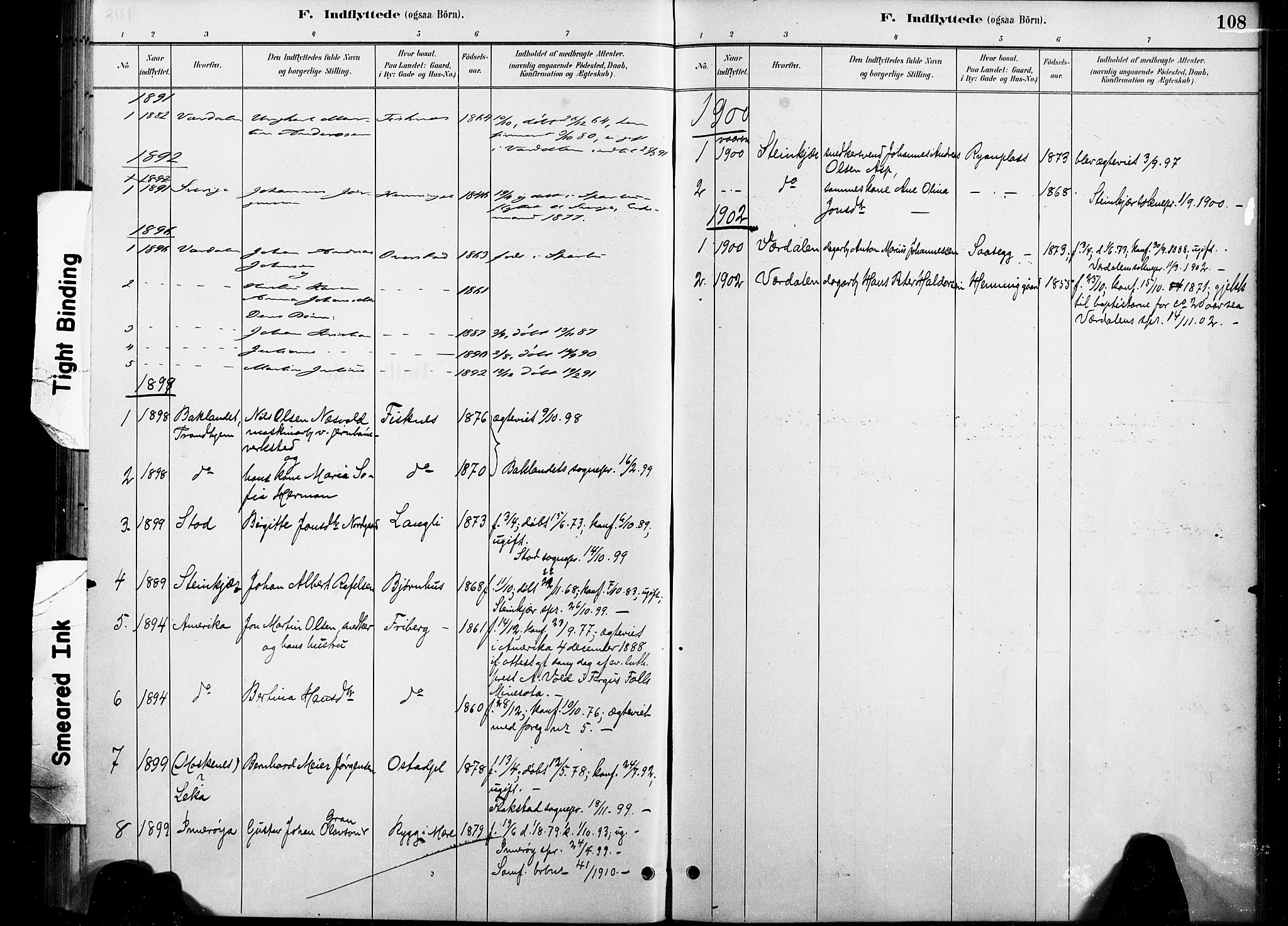 Ministerialprotokoller, klokkerbøker og fødselsregistre - Nord-Trøndelag, SAT/A-1458/738/L0364: Parish register (official) no. 738A01, 1884-1902, p. 108