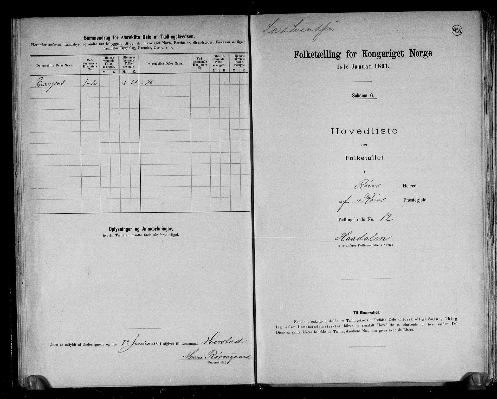 RA, 1891 census for 1640 Røros, 1891, p. 27