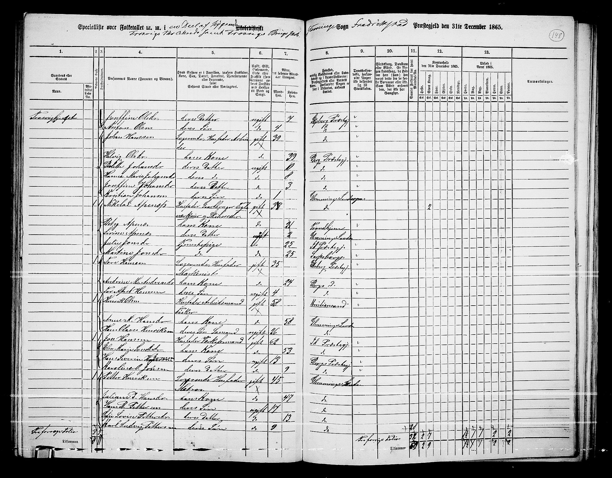 RA, 1865 census for Fredrikstad/Glemmen, 1865, p. 140