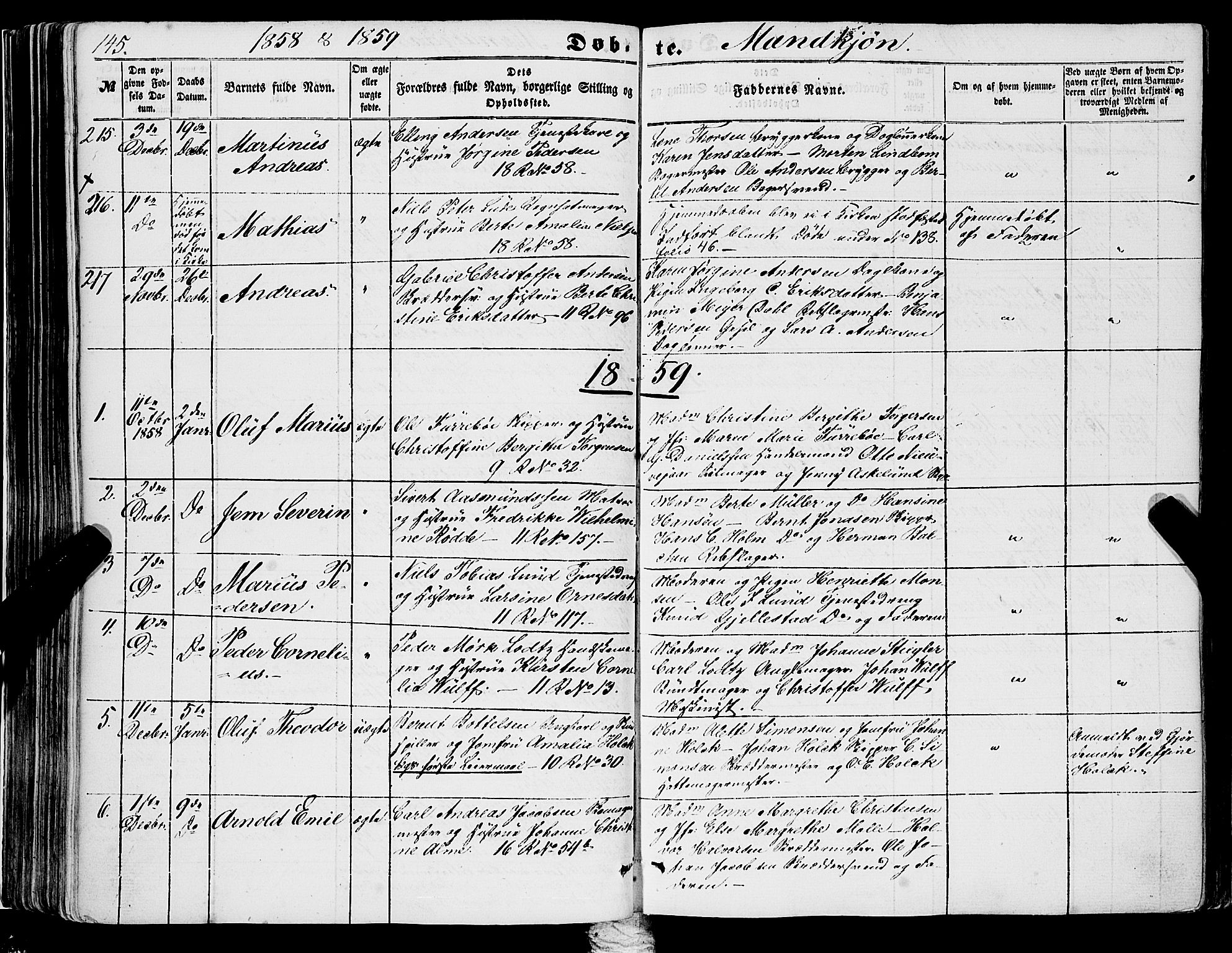 Domkirken sokneprestembete, SAB/A-74801/H/Haa/L0020: Parish register (official) no. B 3, 1851-1859, p. 145