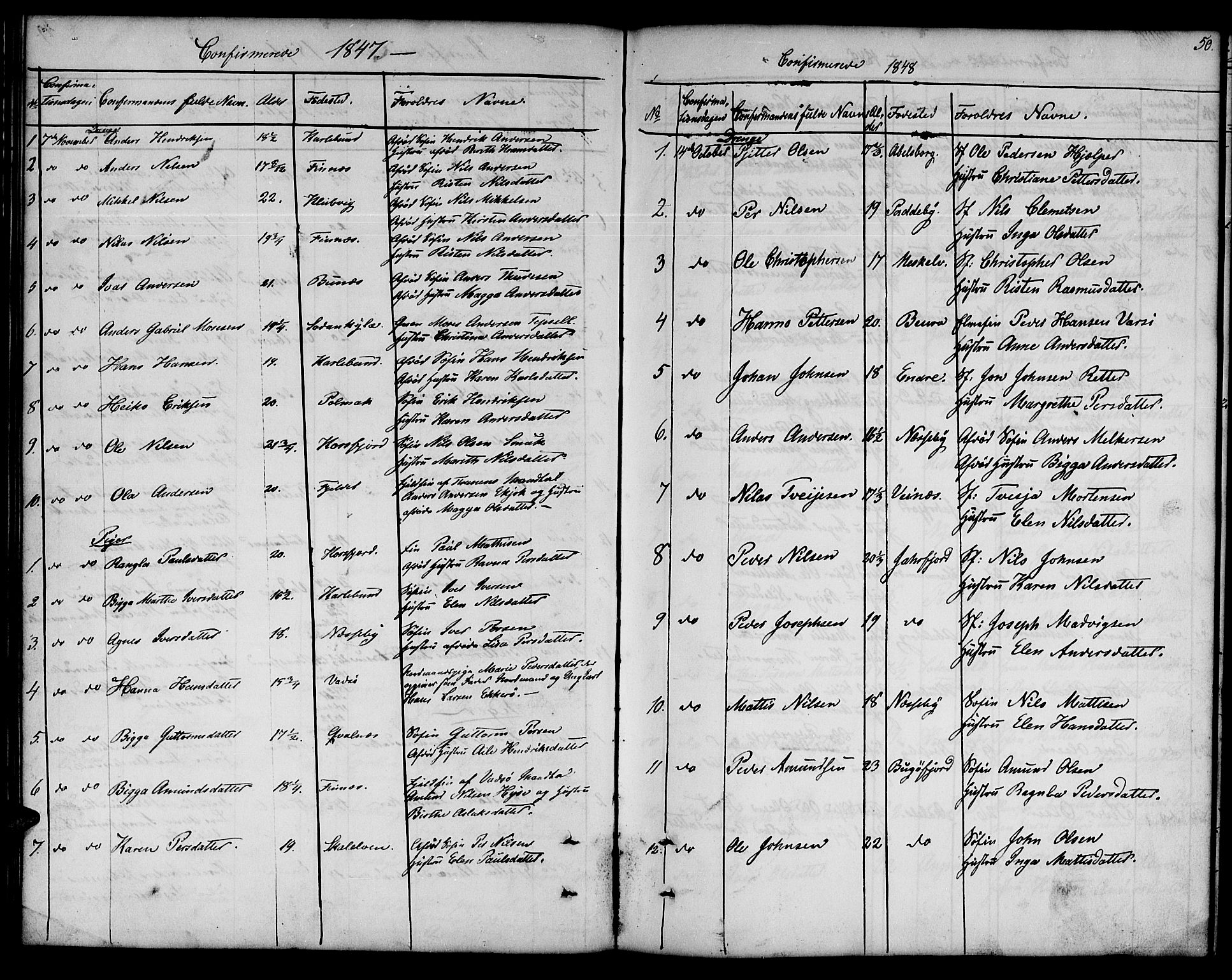Nesseby sokneprestkontor, SATØ/S-1330/H/Hb/L0001klokker: Parish register (copy) no. 1, 1844-1861, p. 50