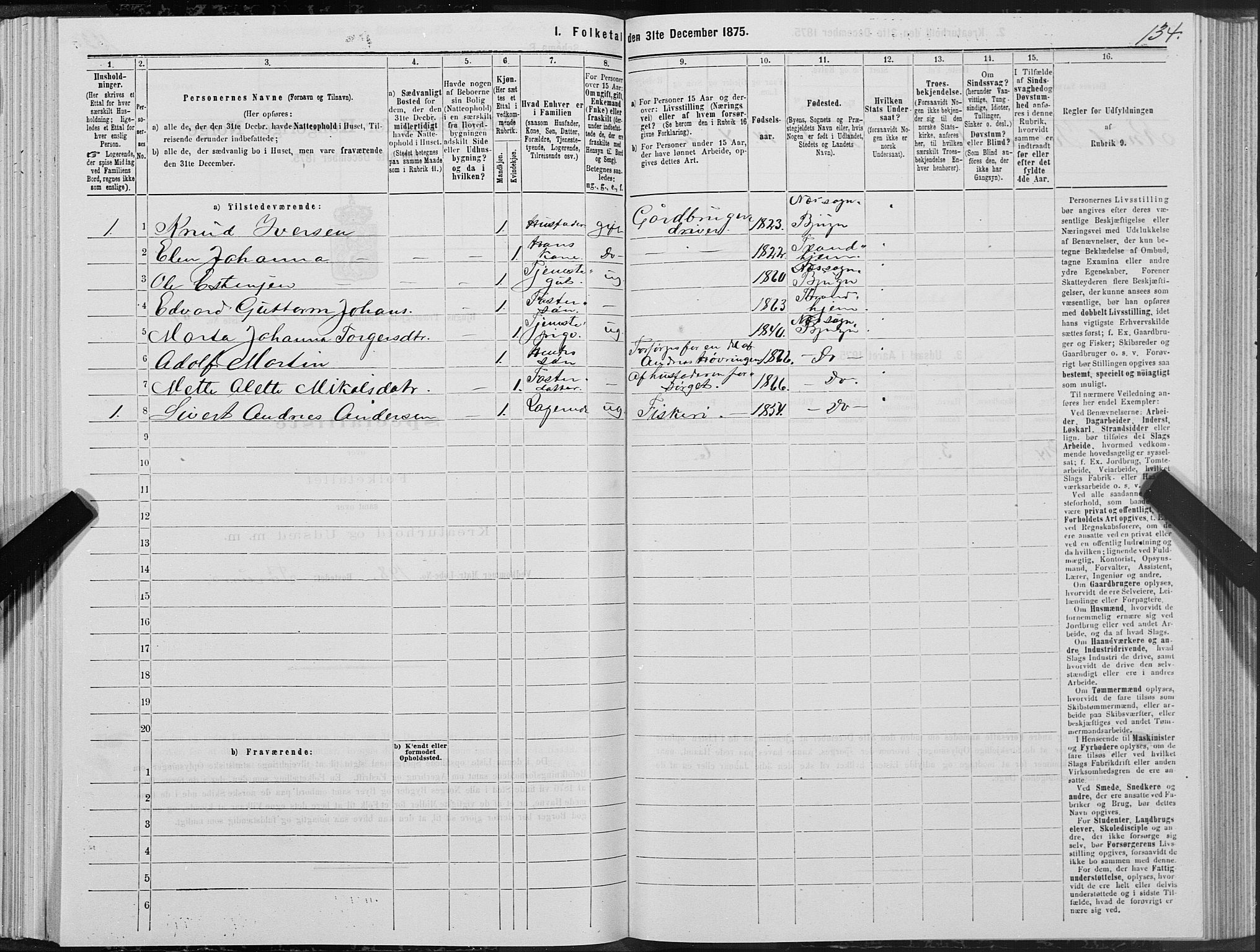 SAT, 1875 census for 1627P Bjugn, 1875, p. 1134