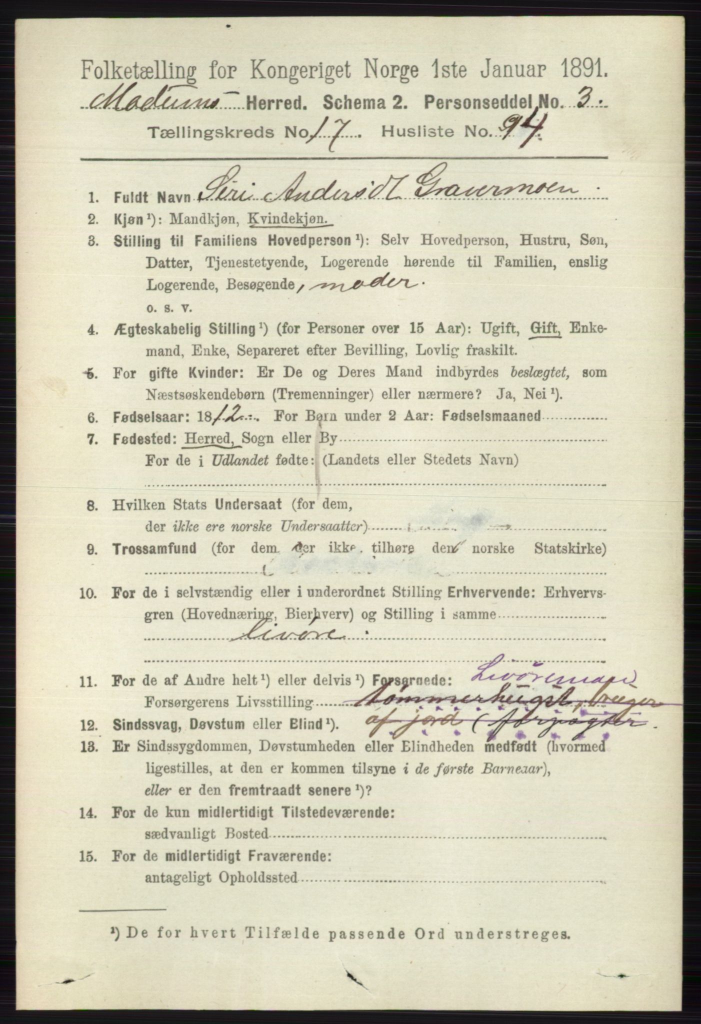 RA, 1891 census for 0623 Modum, 1891, p. 7131